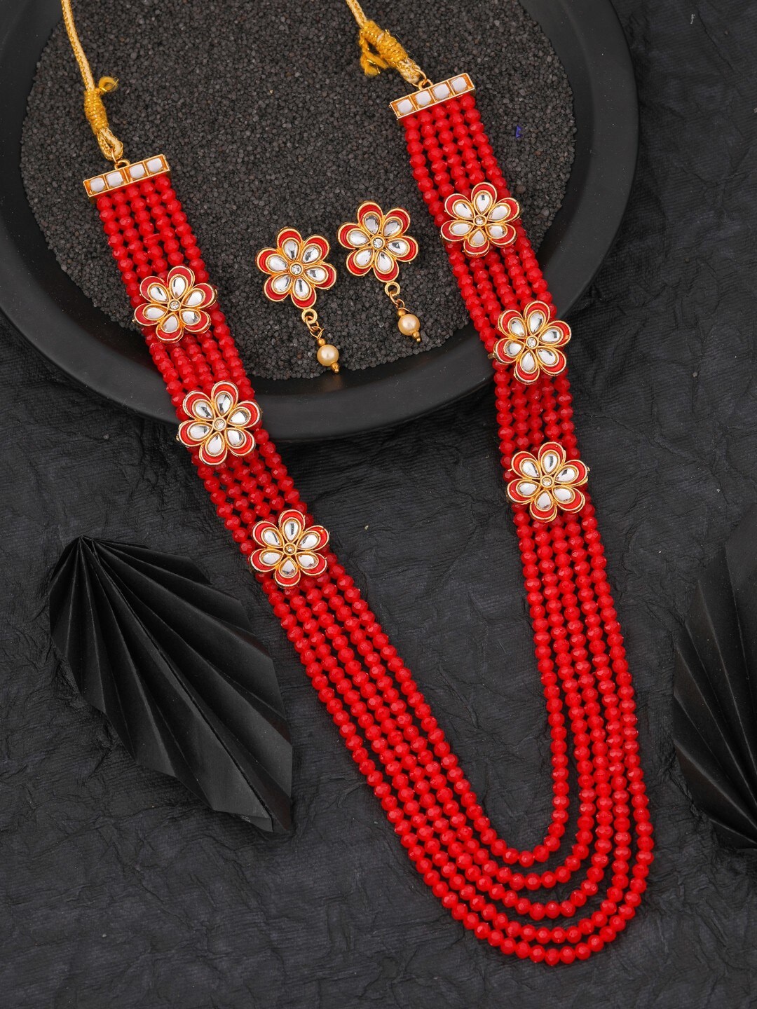 

Vita Bella Gold-Plated Stone-Studded & Beaded Necklace and Earrings Jewellery Set