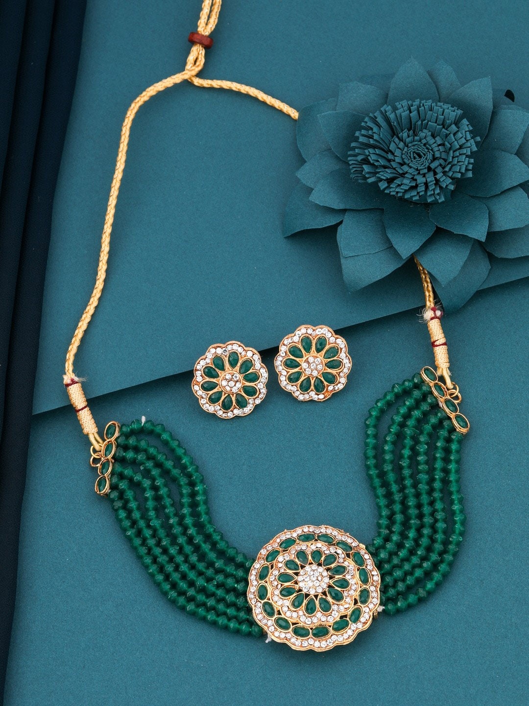 

Vita Bella Gold-Plated Stone-Studded & Pearl Beaded Necklace and Earrings Jewellery Set