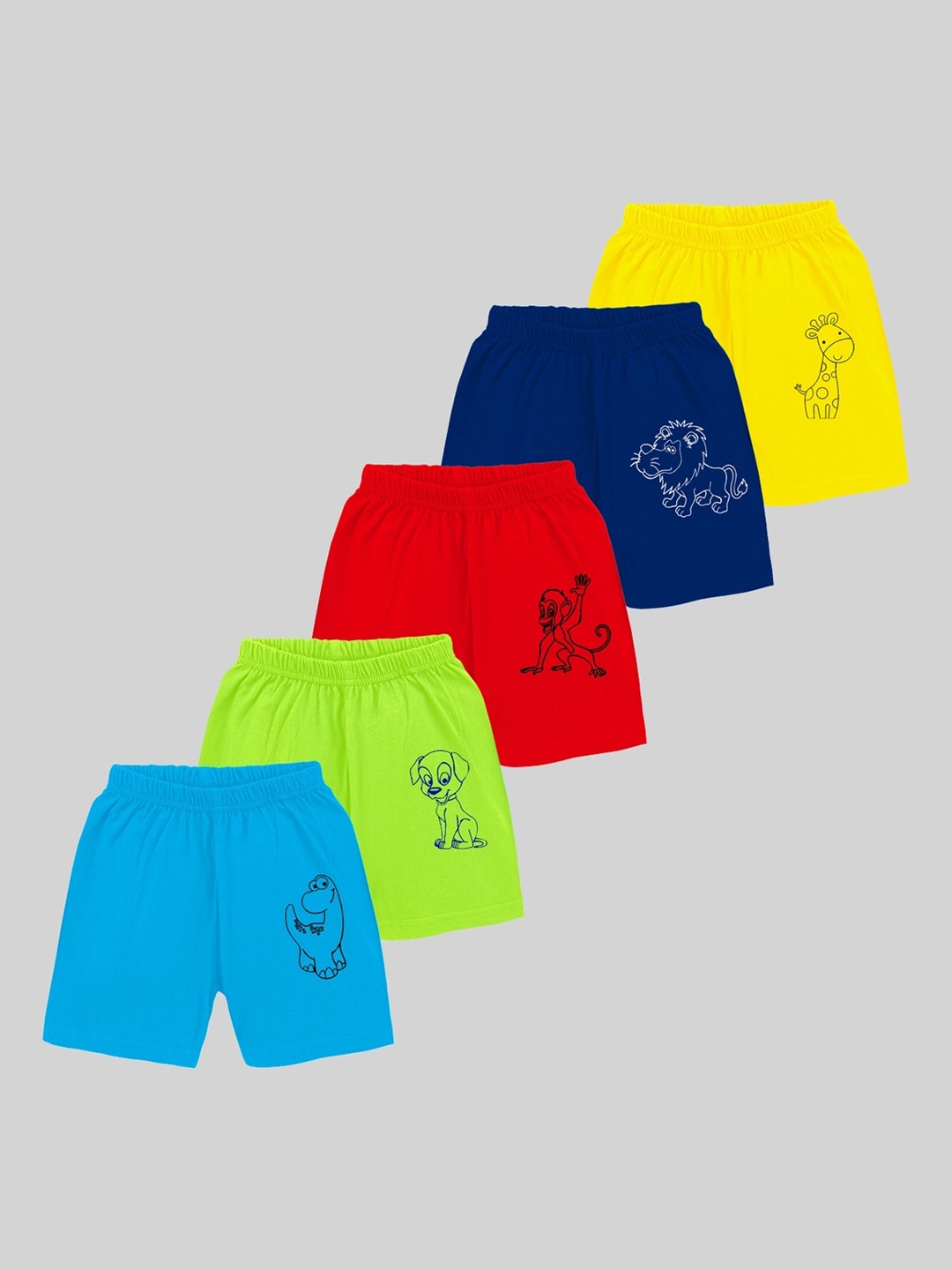 

KUCHIPOO Pack Of 5 Kids Graphic Printed Mid Rise Cotton Shorts, Green