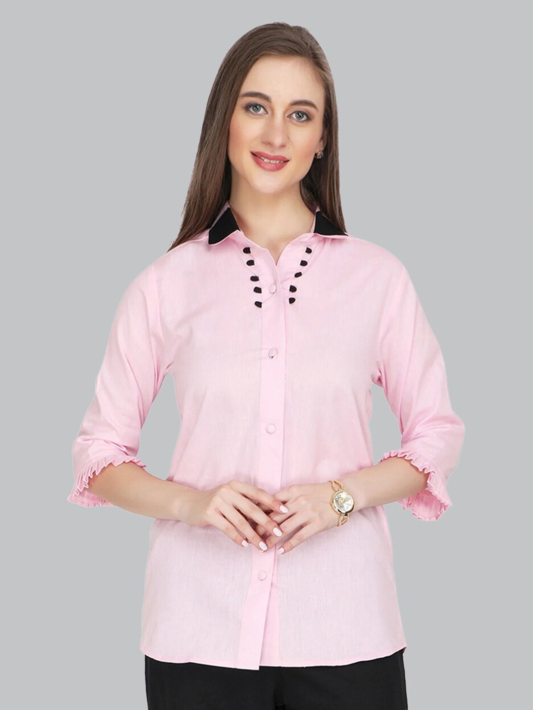 

CUFFS N LASHES Shirt Style Longline Cotton Top, Pink