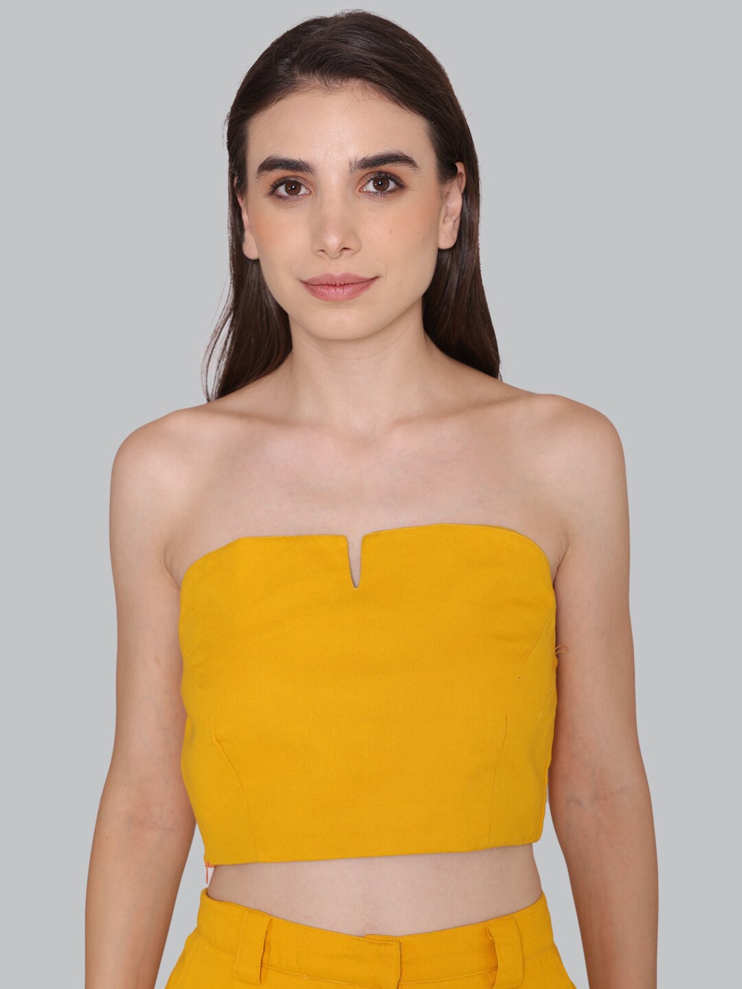 

CUFFS N LASHES Strapless Sleeveless Cotton Tube Crop Top, Mustard