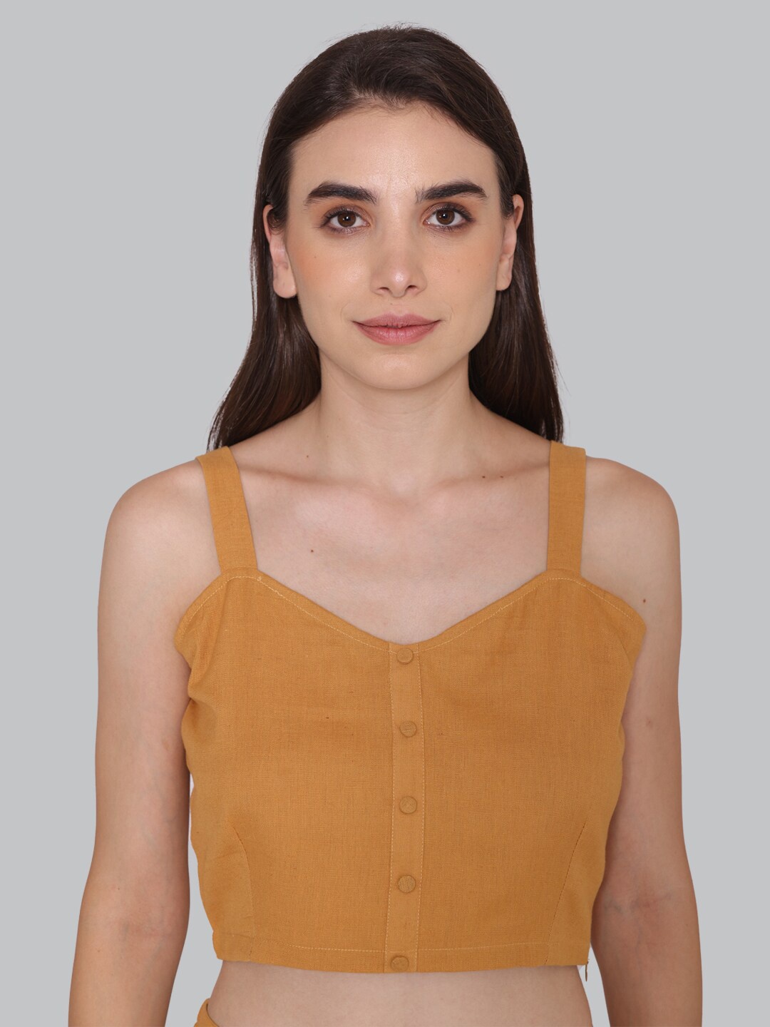 

CUFFS N LASHES Shoulse Straps Cotton Crop Top, Tan