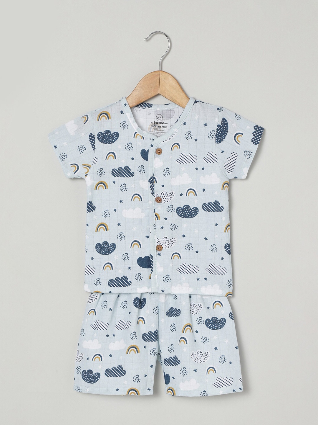 

The Boo Boo Club Kids Printed Muslin Organic Cotton Sustainable Shirt with Shorts, Blue