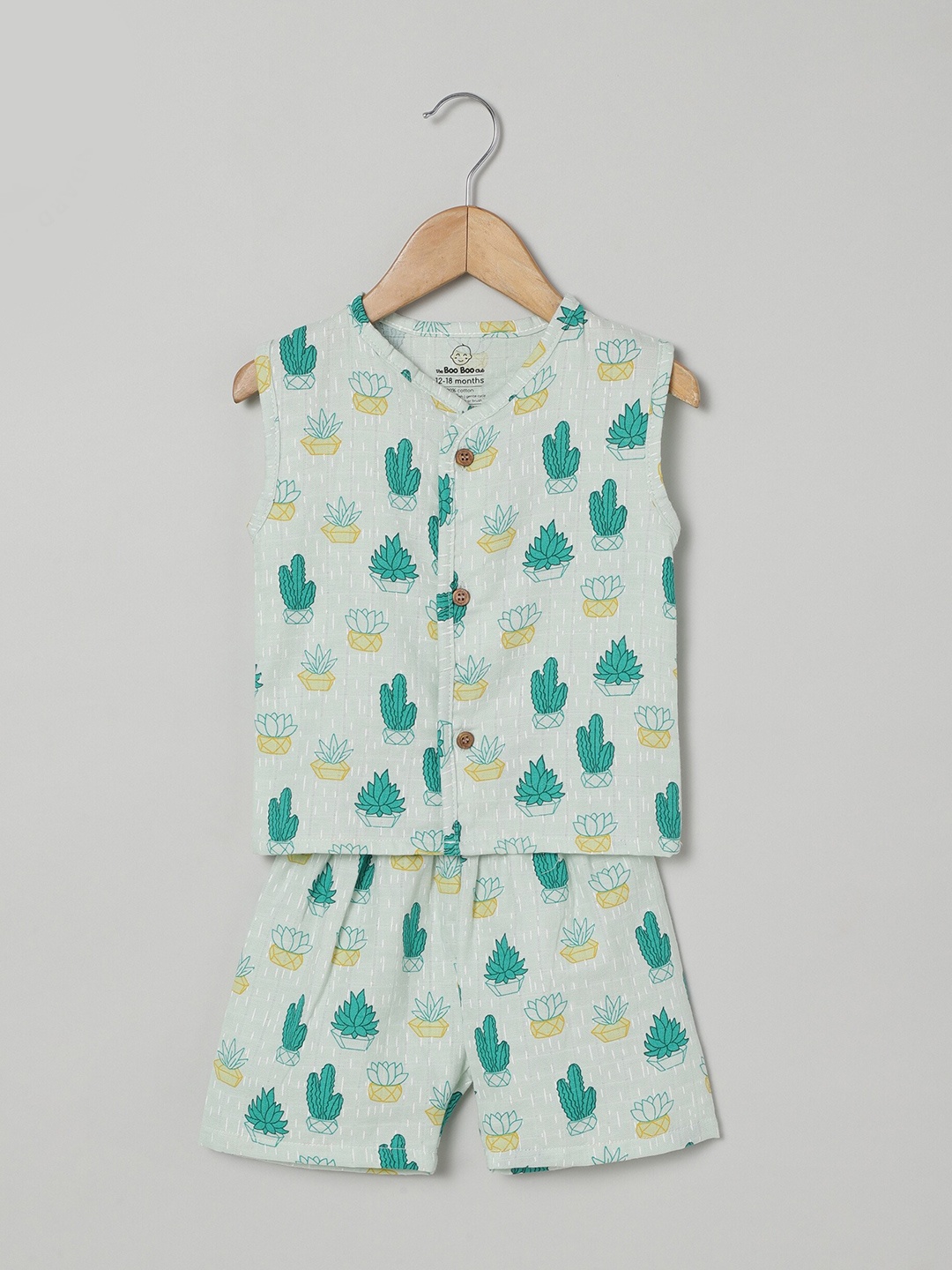 

The Boo Boo Club Kids Printed Muslin Organic Cotton Sustainable Top with Shorts, Green