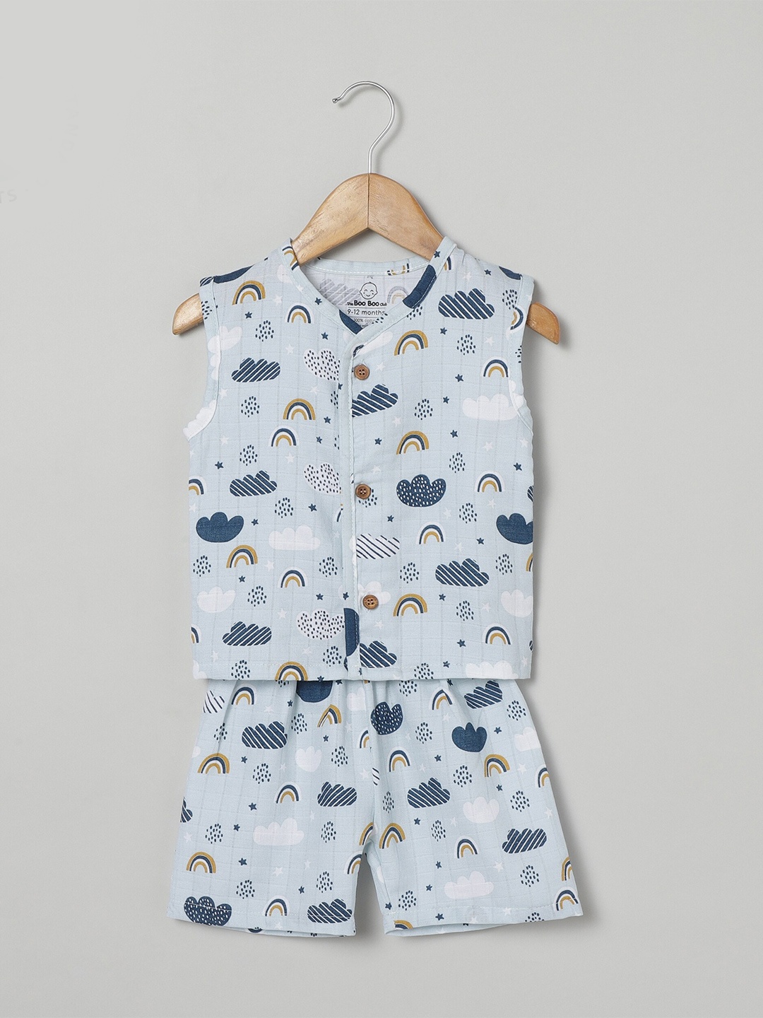 

The Boo Boo Club Kids Printed Muslin Organic Cotton Sustainable Shirt with Shorts, Blue