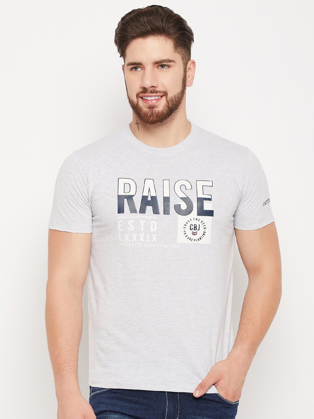 

Cantabil Typography Printed T-shirt, Grey