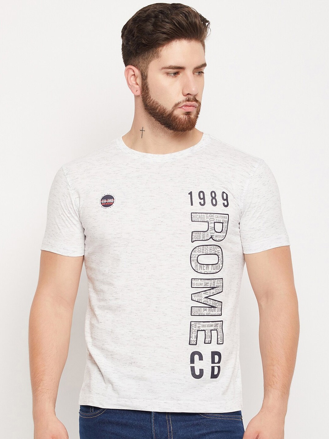 

Cantabil Typography Printed Round Neck T-shirt, Grey melange