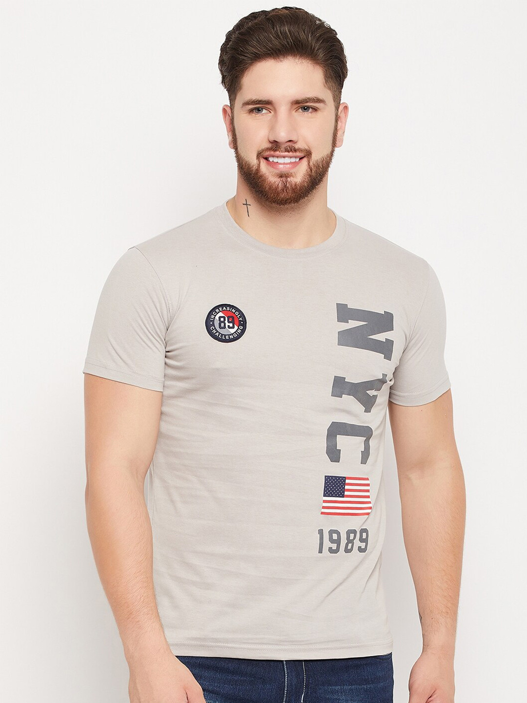 

Cantabil Typography Printed Round Neck T-shirt, Grey