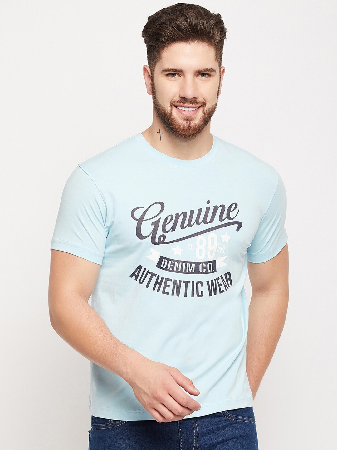 

Cantabil Typography Printed Round Neck Cotton T-shirt, Blue