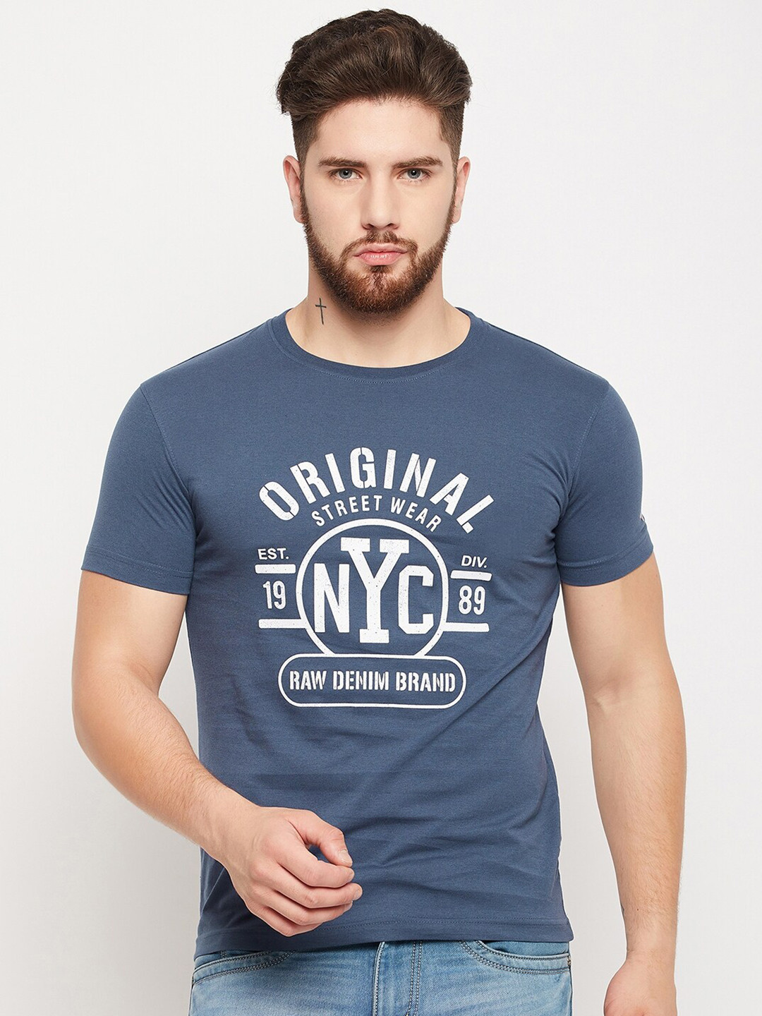 

Cantabil Typography Printed T-shirt, Blue