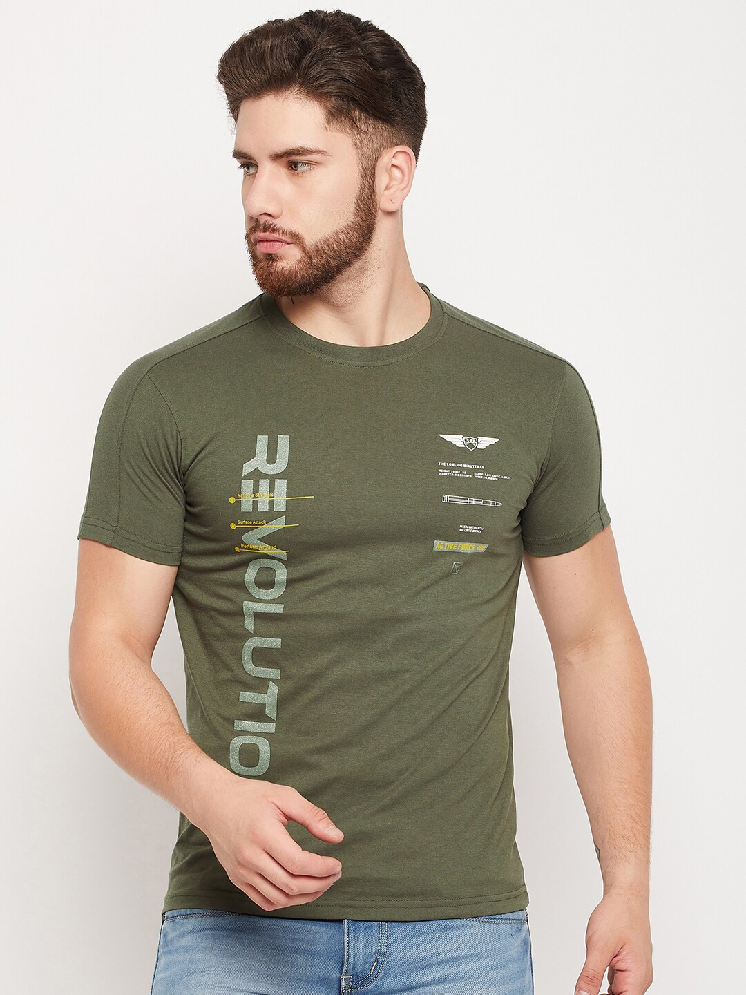

Cantabil Typography Printed Round Neck T-Shirt, Olive