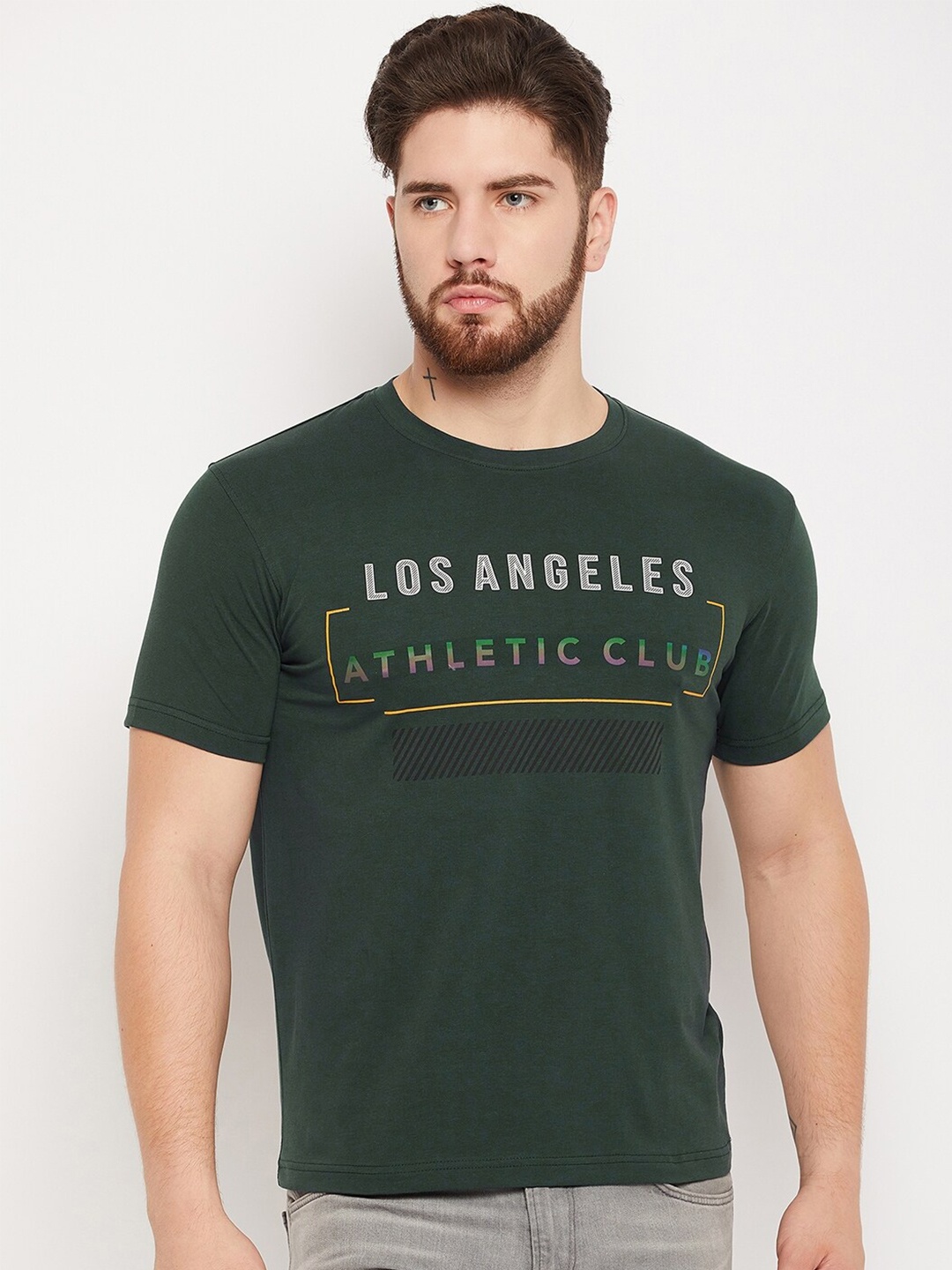 Cantabil Typography Printed Round Neck T-Shirt, Teal