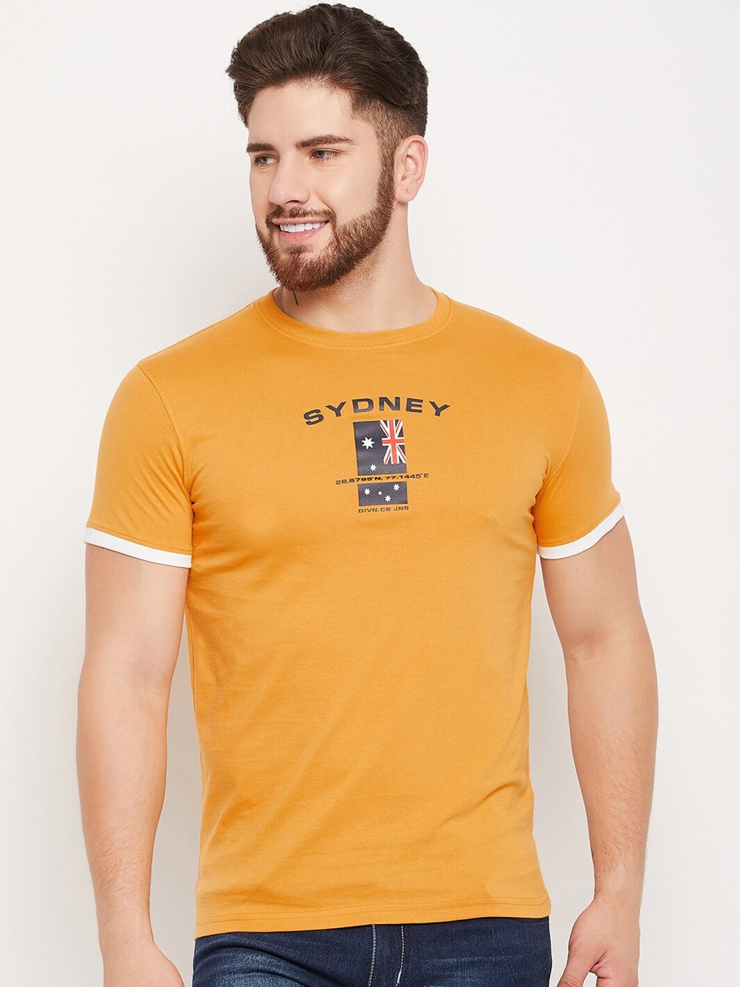 

Cantabil Typography Printed Round Neck Cotton T-shirt, Orange
