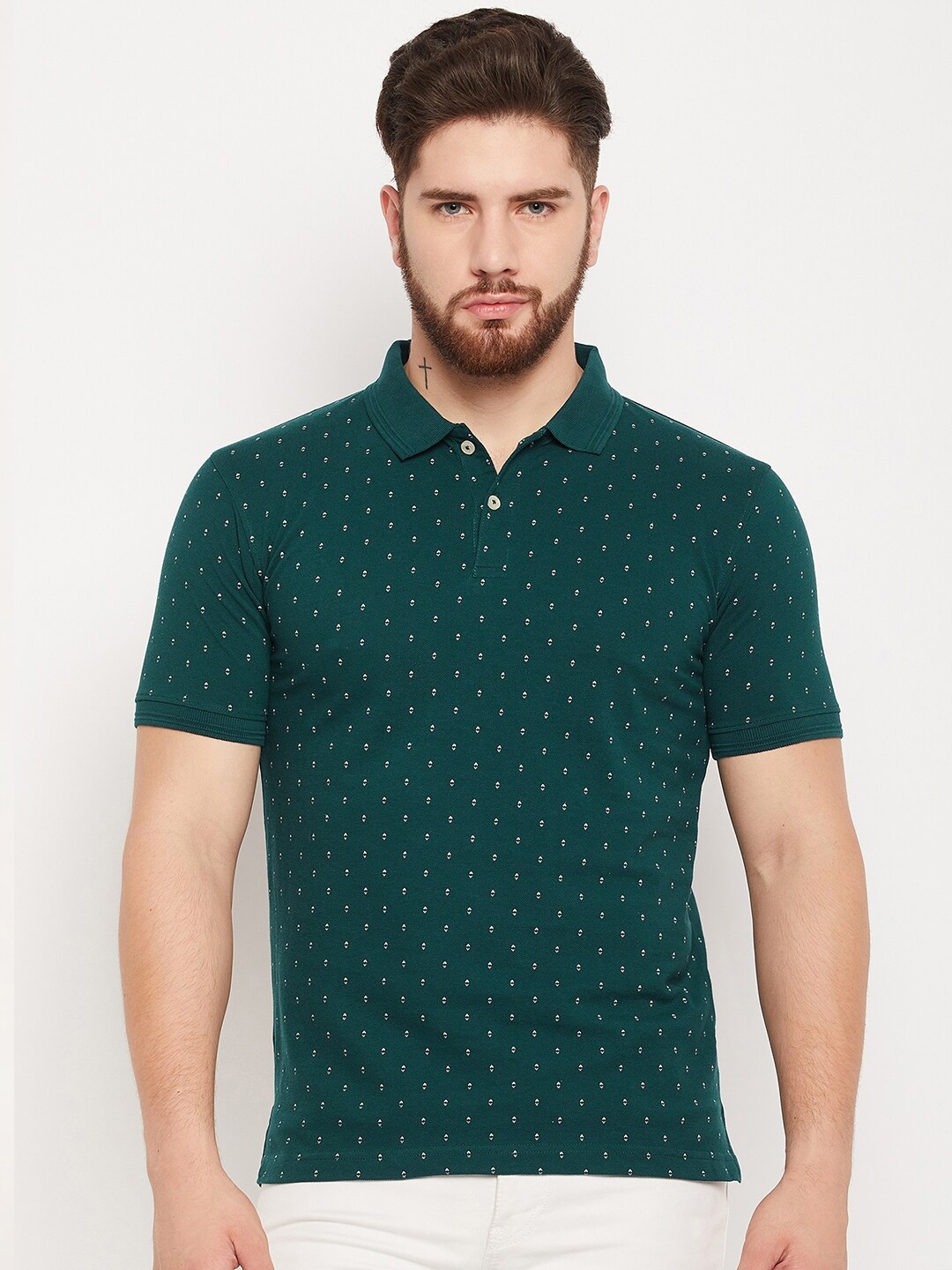

Cantabil Micro Ditsy Printed Polo Collar Casual T-Shirt, Green