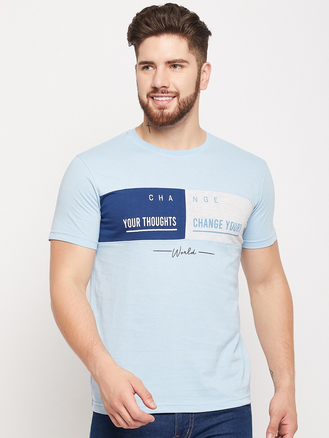 

Cantabil Typography Printed Round Neck T-shirt, Blue