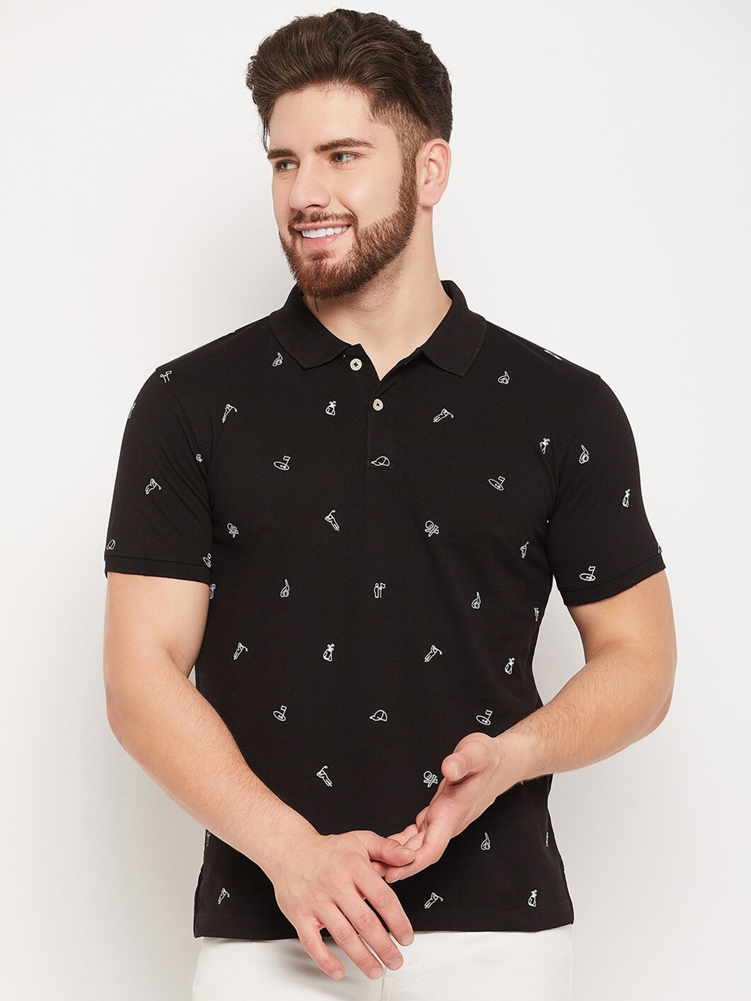 

Cantabil Conversational Printed Polo Collar T-shirt, Black