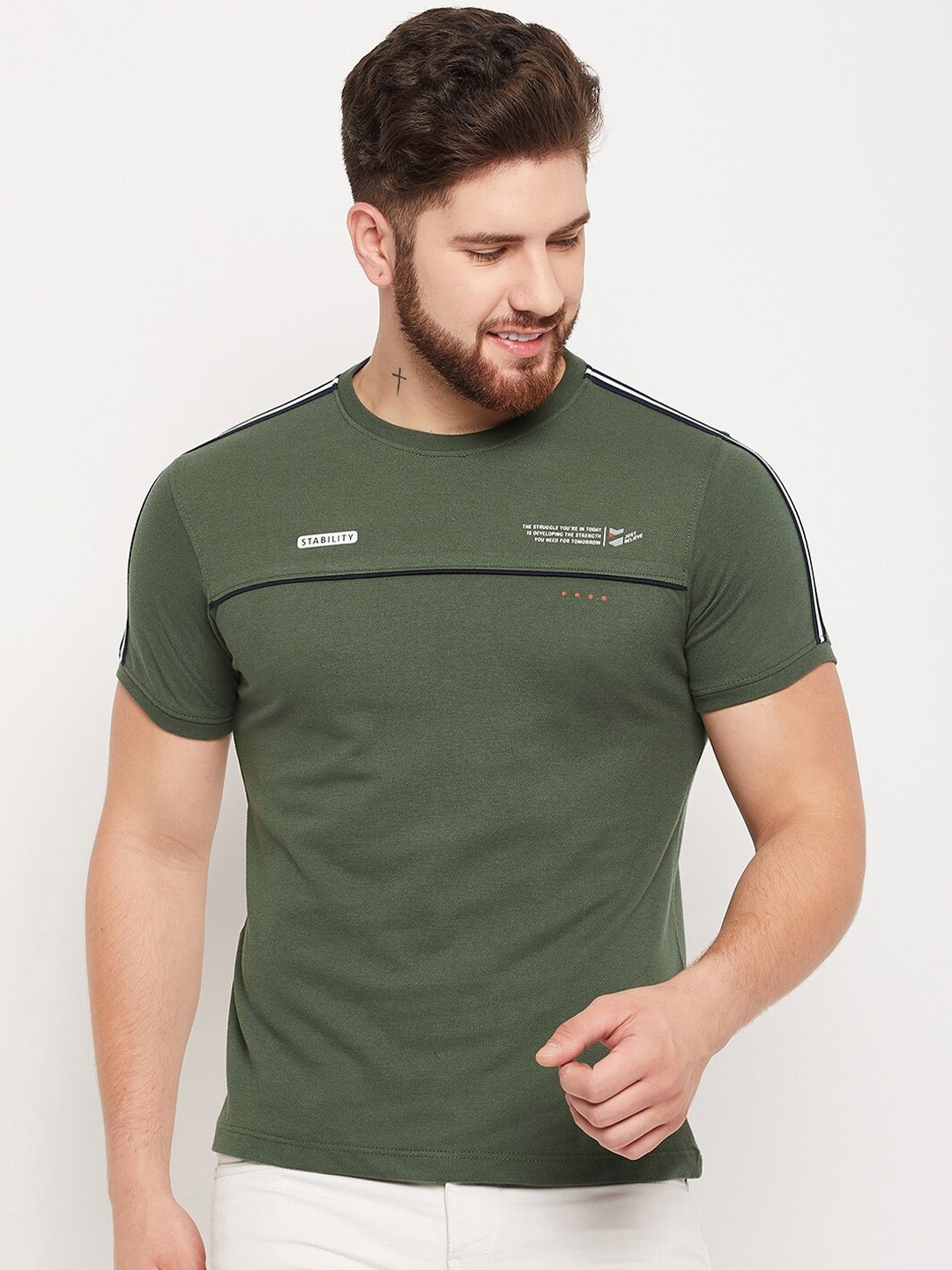 

Cantabil Round Neck Short Sleeves Cotton T-shirt, Olive