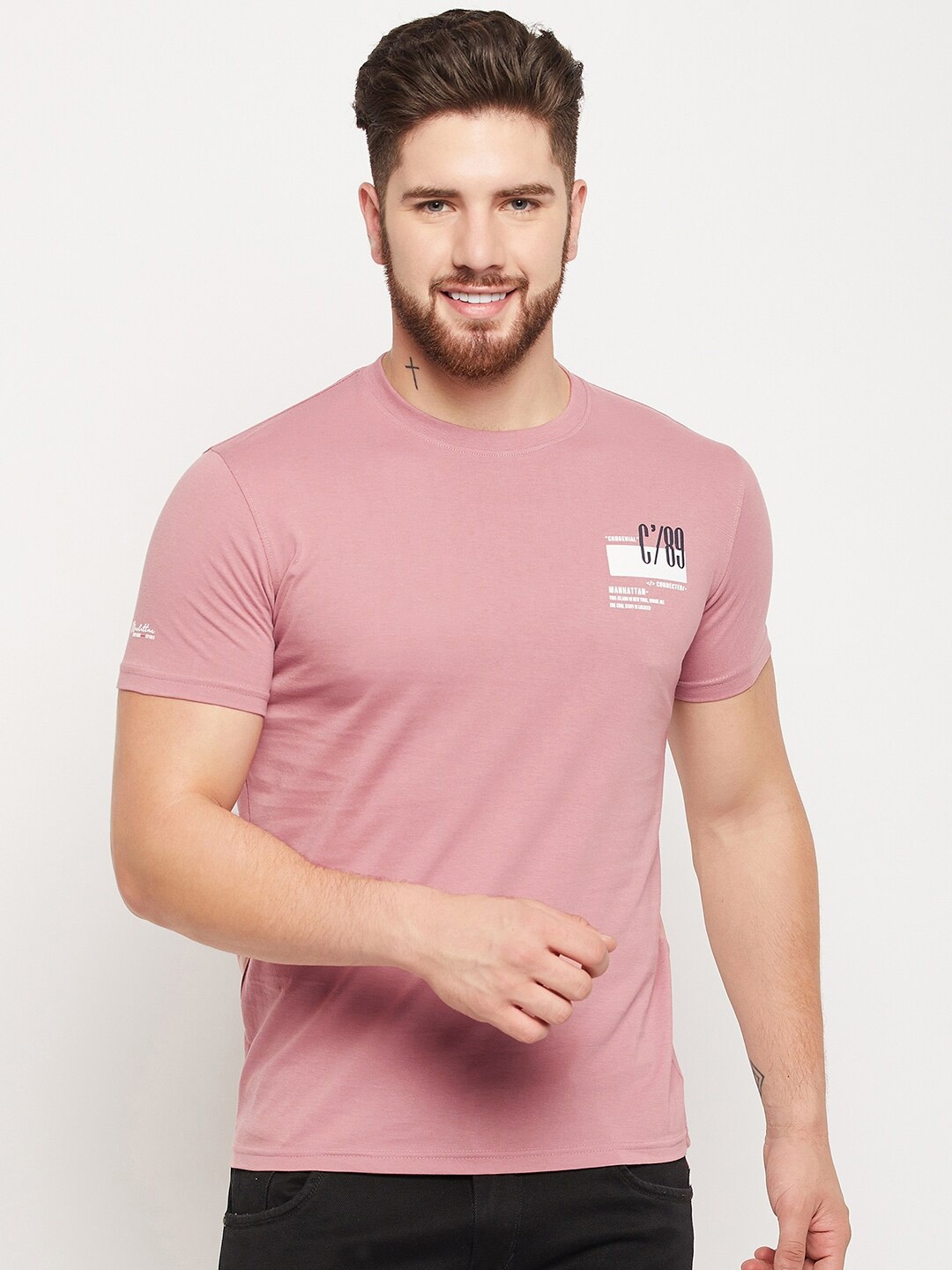 

Cantabil Typography Printed Round Neck Casual T-shirt, Pink