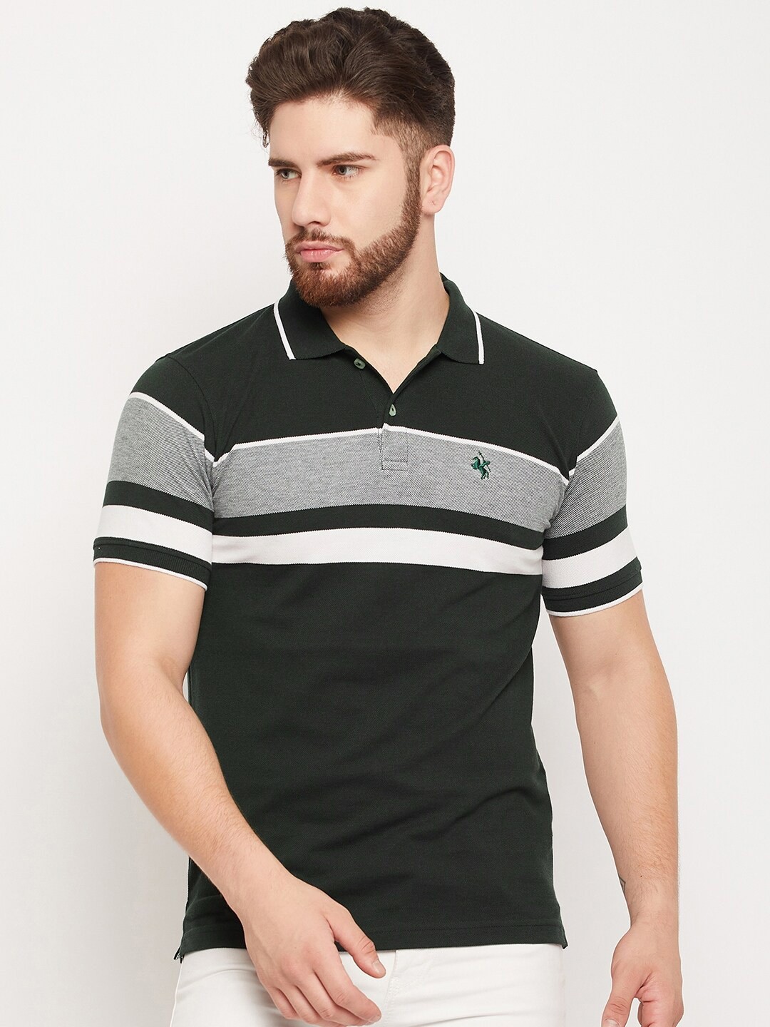 

Cantabil Striped Polo Collar T-shirt, Green