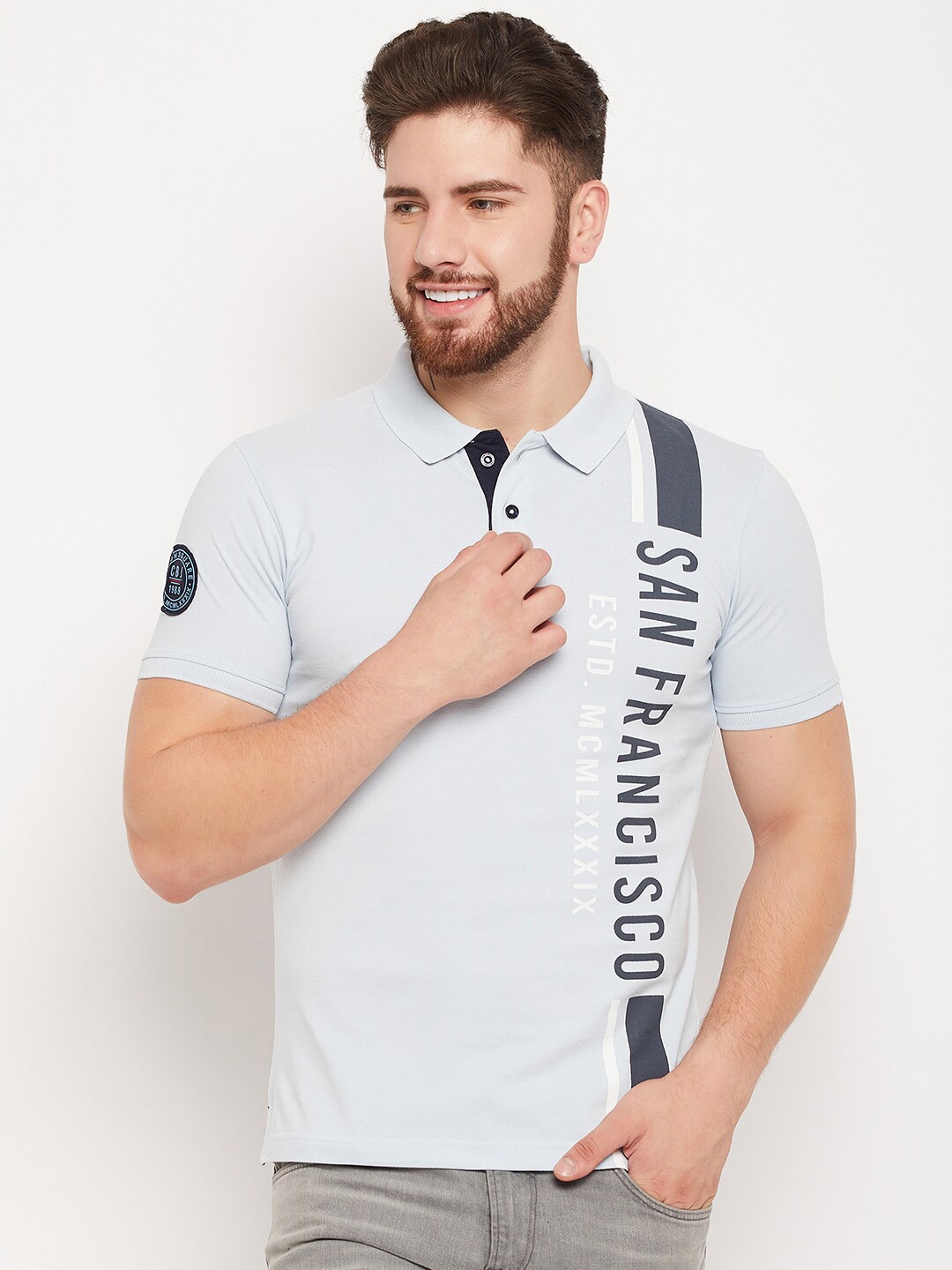 

Cantabil Typography Printed Polo Collar T-shirt, Blue
