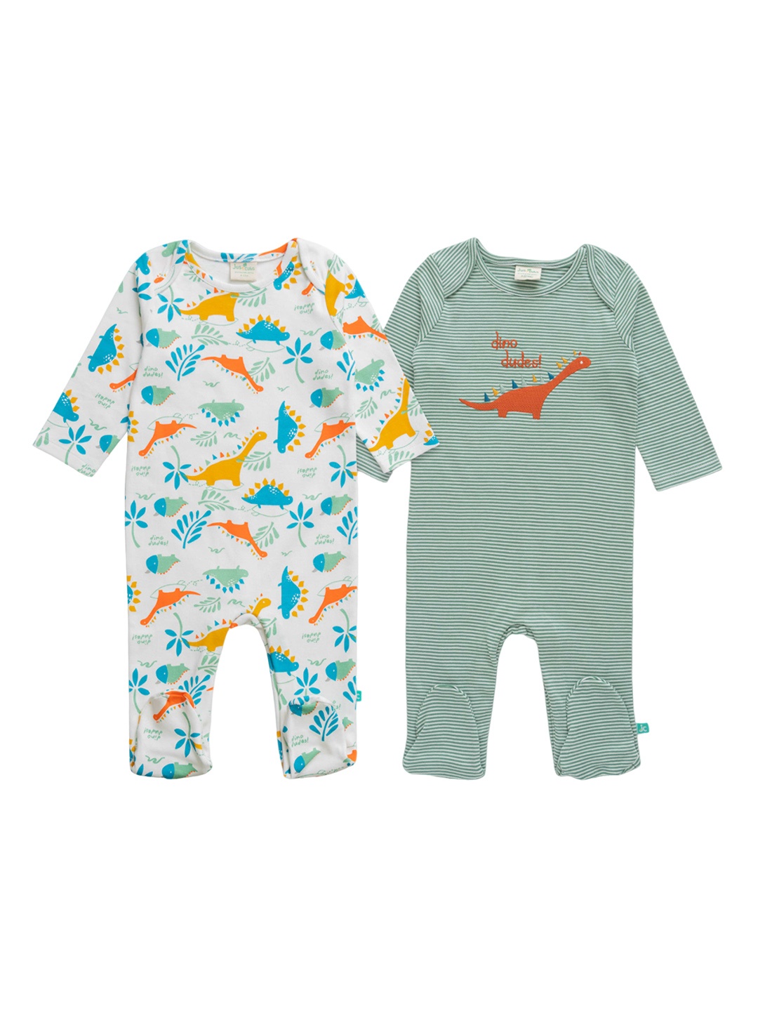 

JusCubs Infant Boys Pack Of 2 Printed Cotton Sleepsuits, White