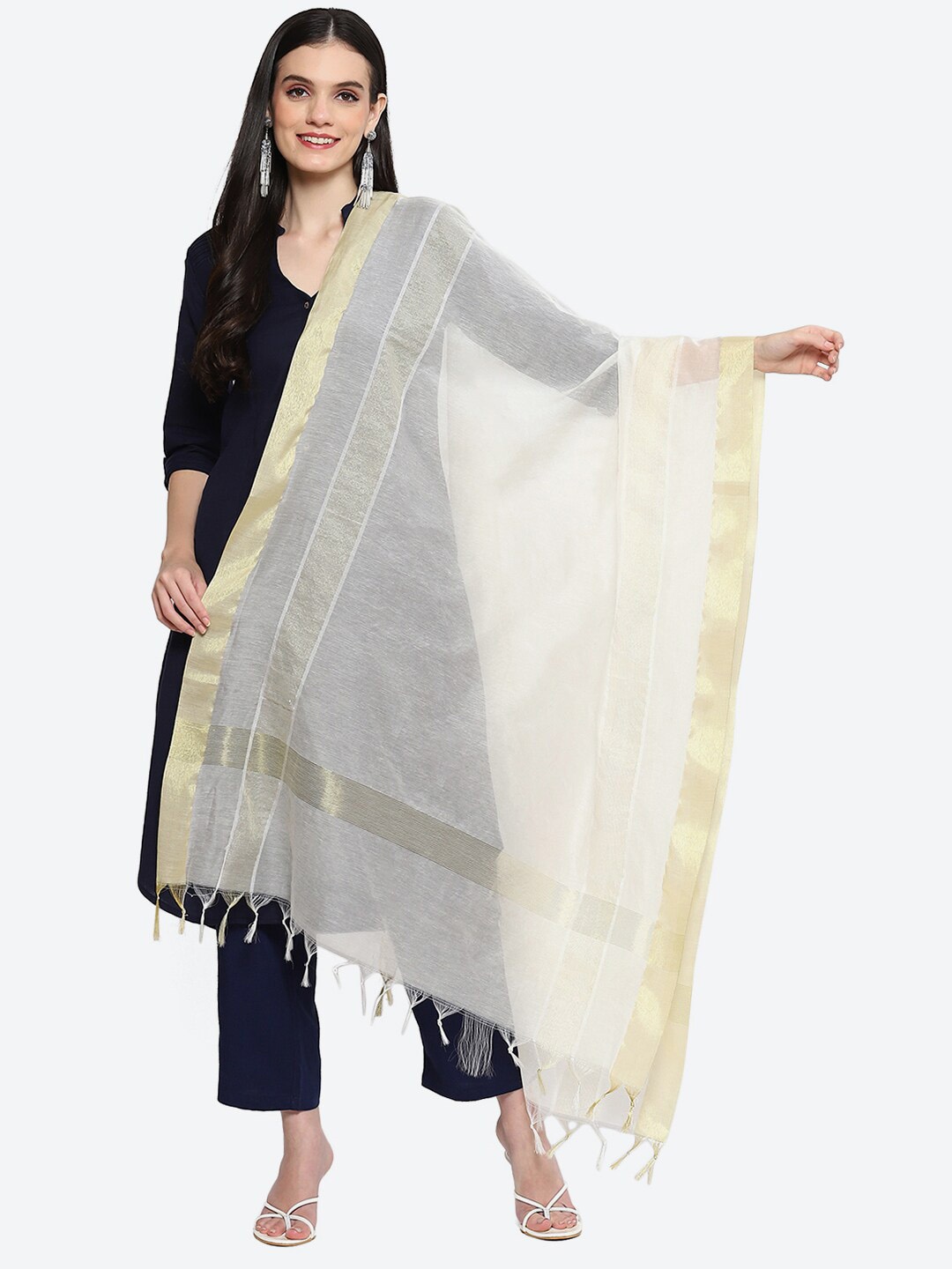 

Biba Solid Dupatta with Zari, Off white