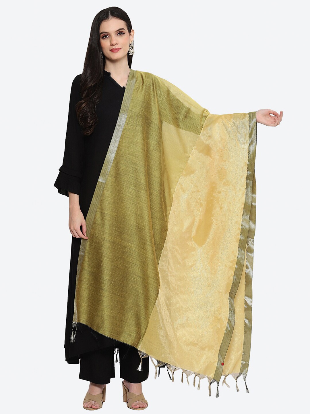 

Biba Colourblocked Dupatta With Zari, Mustard