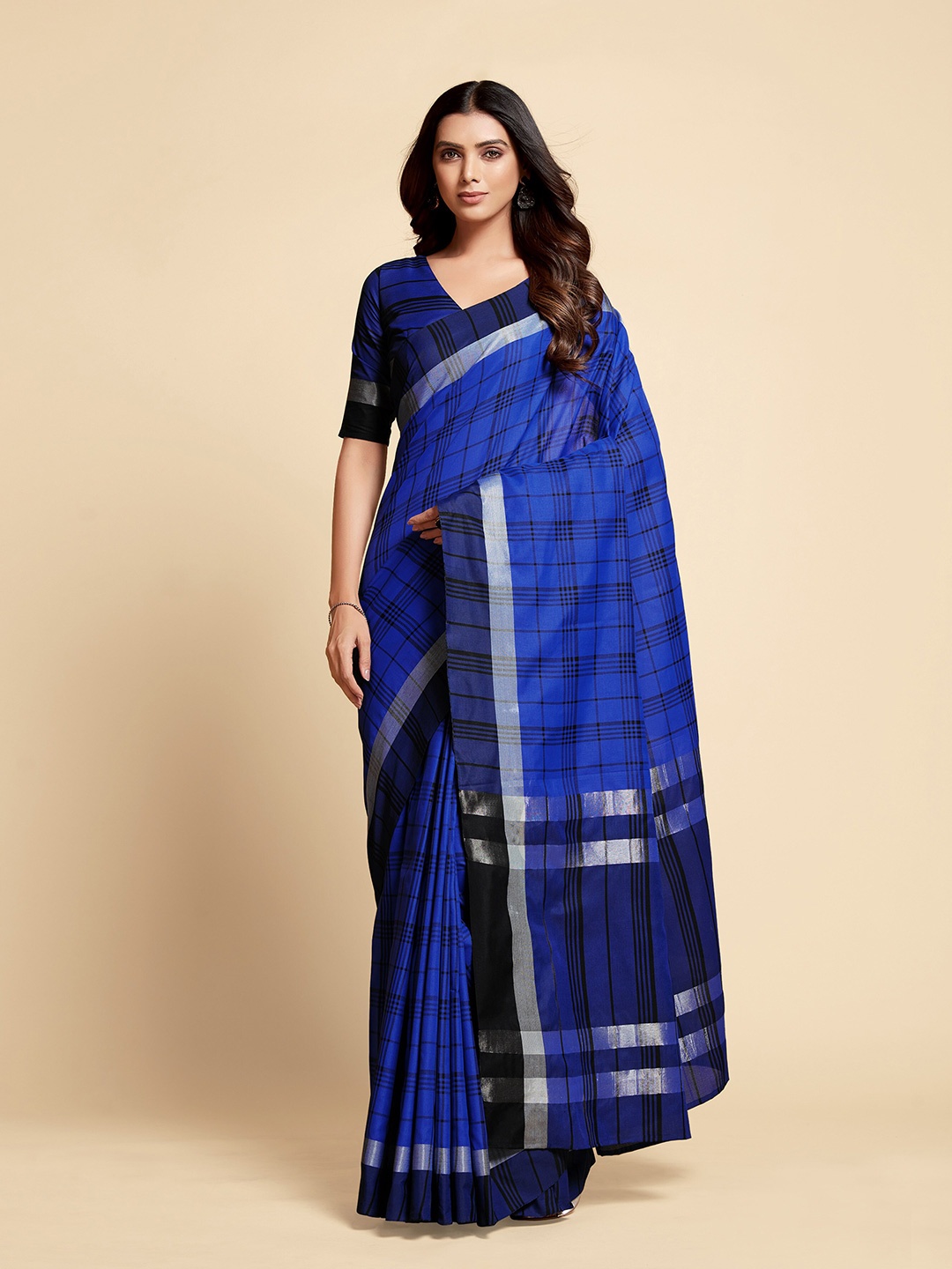 

Ishin Blue & Black Checked Woven Design Saree