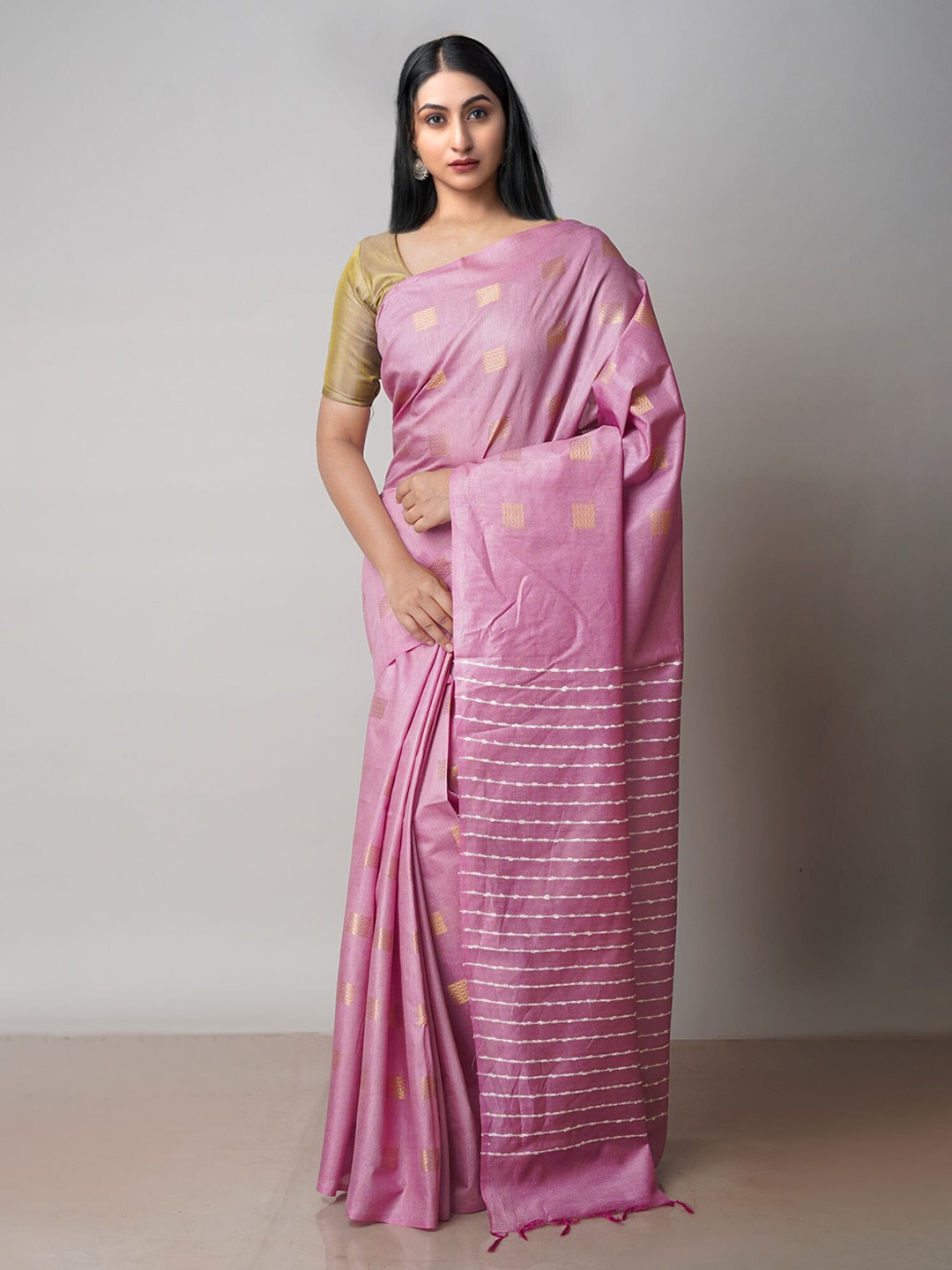 

Unnati Silks Ethnic Woven Design Embroidered Silk Cotton Chanderi Saree, Peach