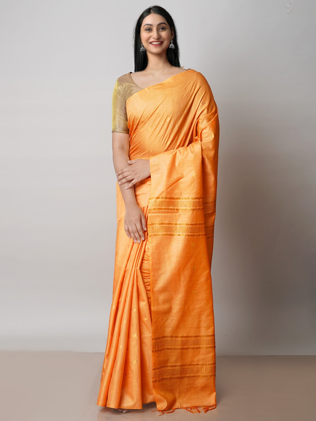 

Unnati Silks Woven Design Zari Silk Cotton Chanderi Saree, Orange