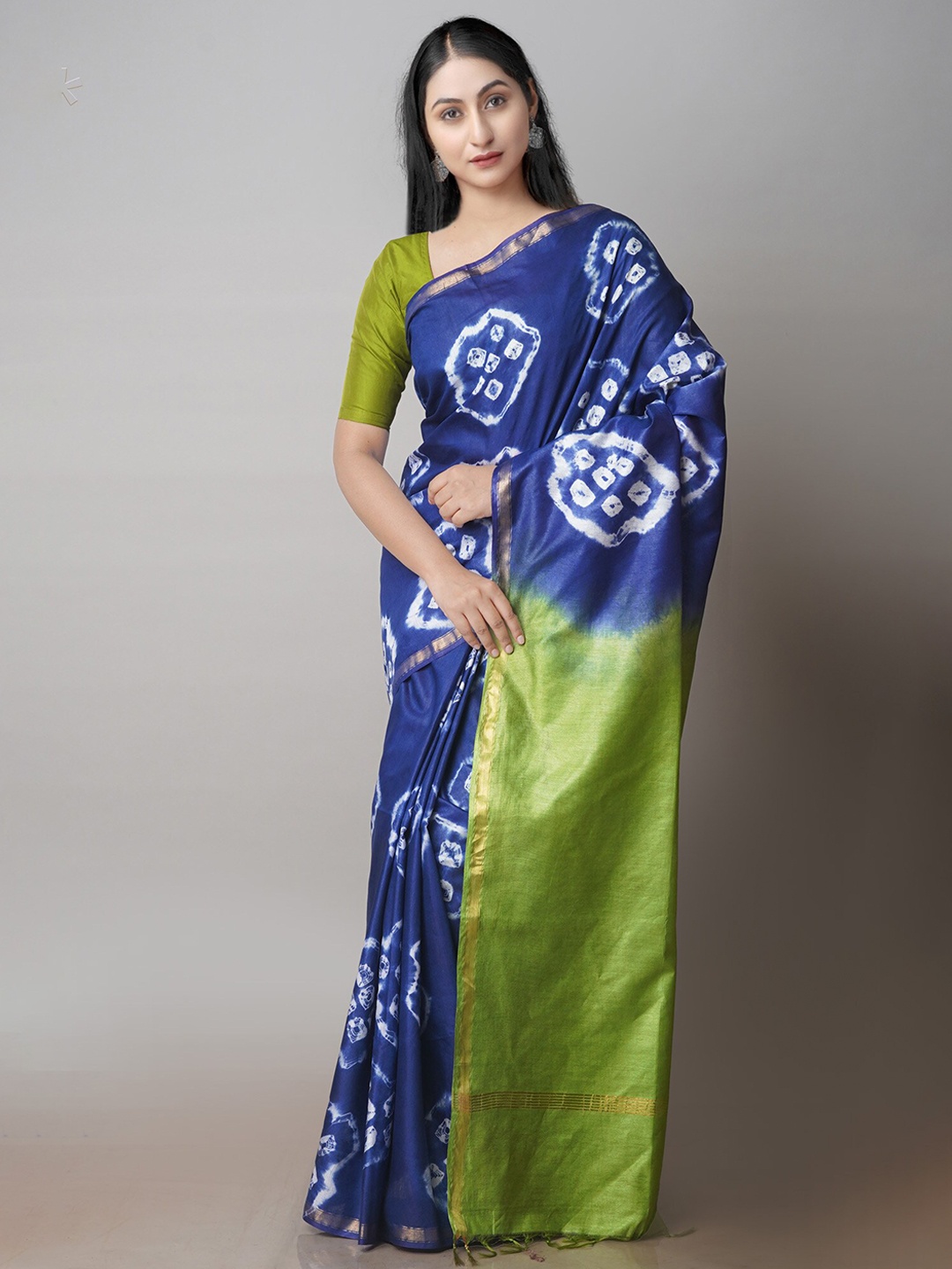 

Unnati Silks Tie and Dye Zari Silk Cotton Chanderi Saree, Blue