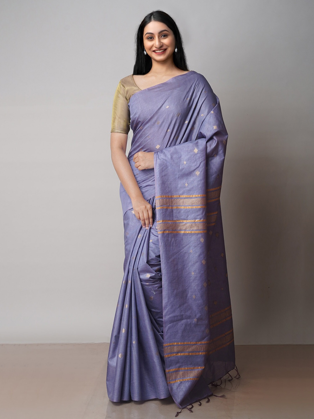 

Unnati Silks Geometric Woven Design Zari Silk Cotton Chanderi Saree, Violet