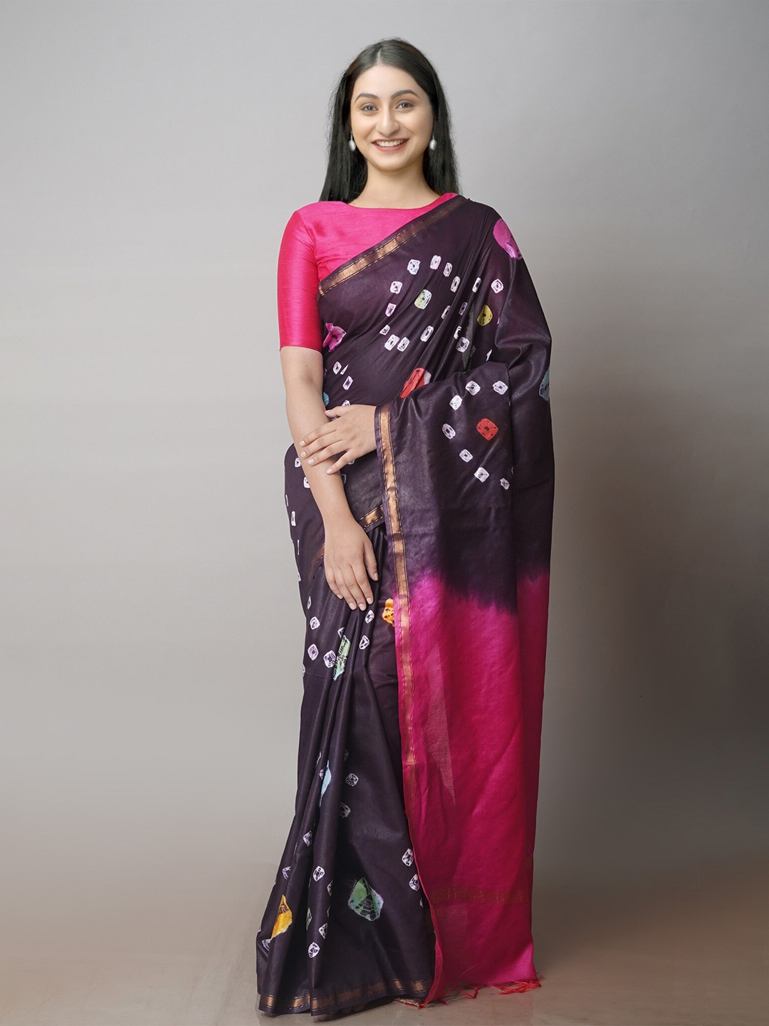 

Unnati Silks Bandhani Zari Silk Cotton Chanderi Saree, Black