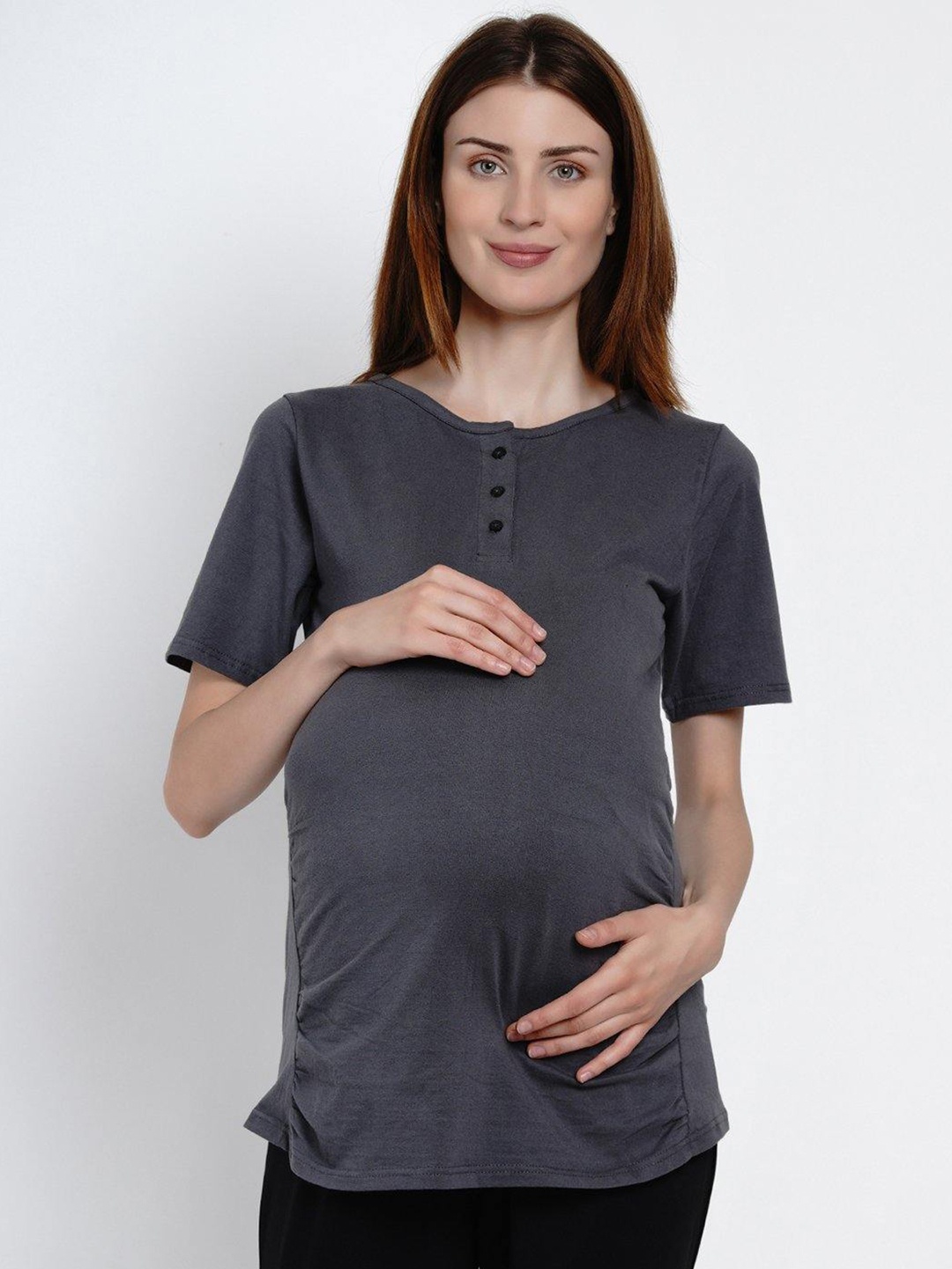 

Mine4Nine Henley Neck Maternity Cotton T-shirt, Grey