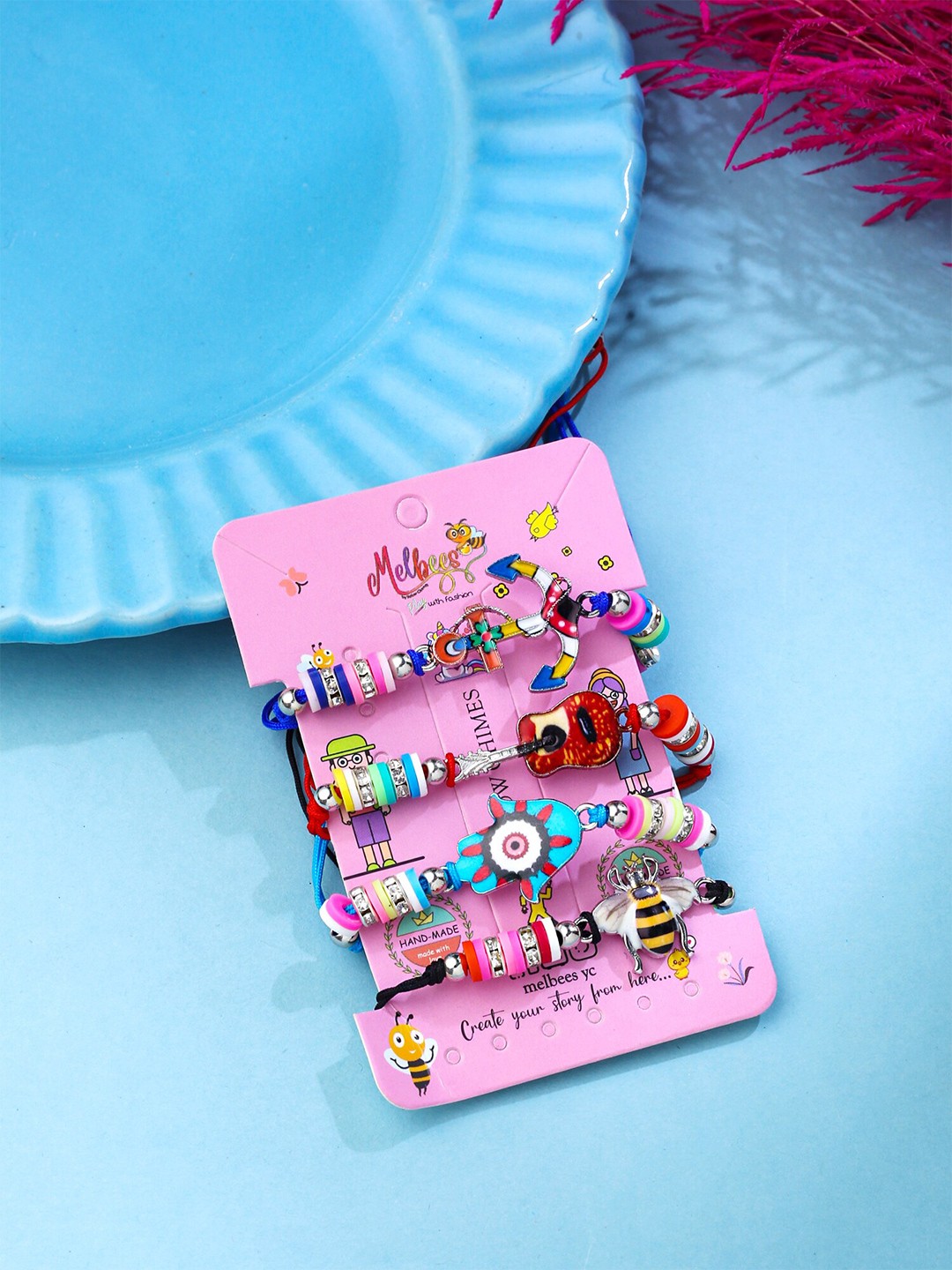 

Melbees by Yellow Chimes Girls Set Of 4 Beaded Cuff Bracelet, Blue