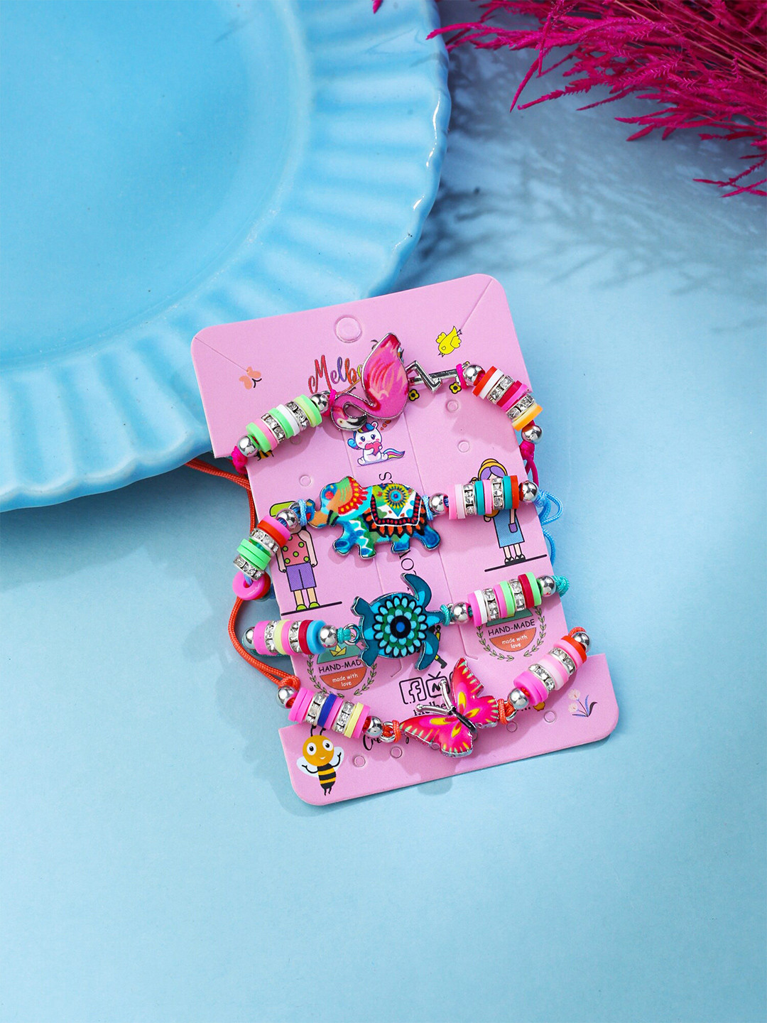 

Melbees by Yellow Chimes Girls Set Of 6 Beaded Cuff Bracelet, Pink