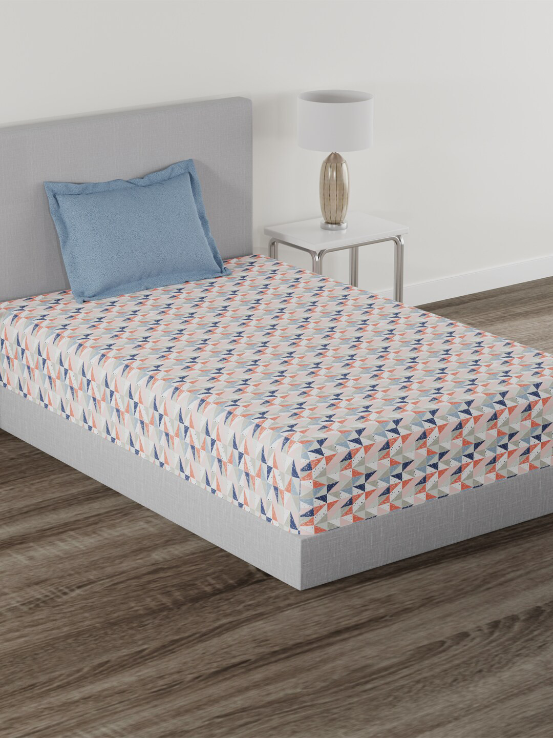

MYTRIDENT Coral Blue Geometric Cotton 120 TC Single Bedsheet With 1 Pillow Cover