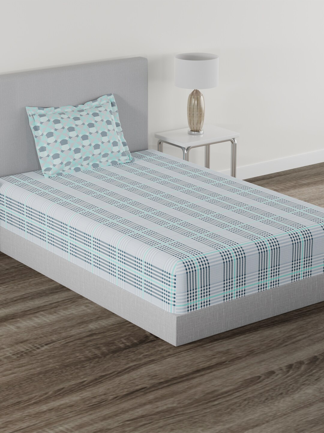 

MYTRIDENT Blue White Striped Cotton 120 TC Single Bedsheet with 1 Pillow Cover