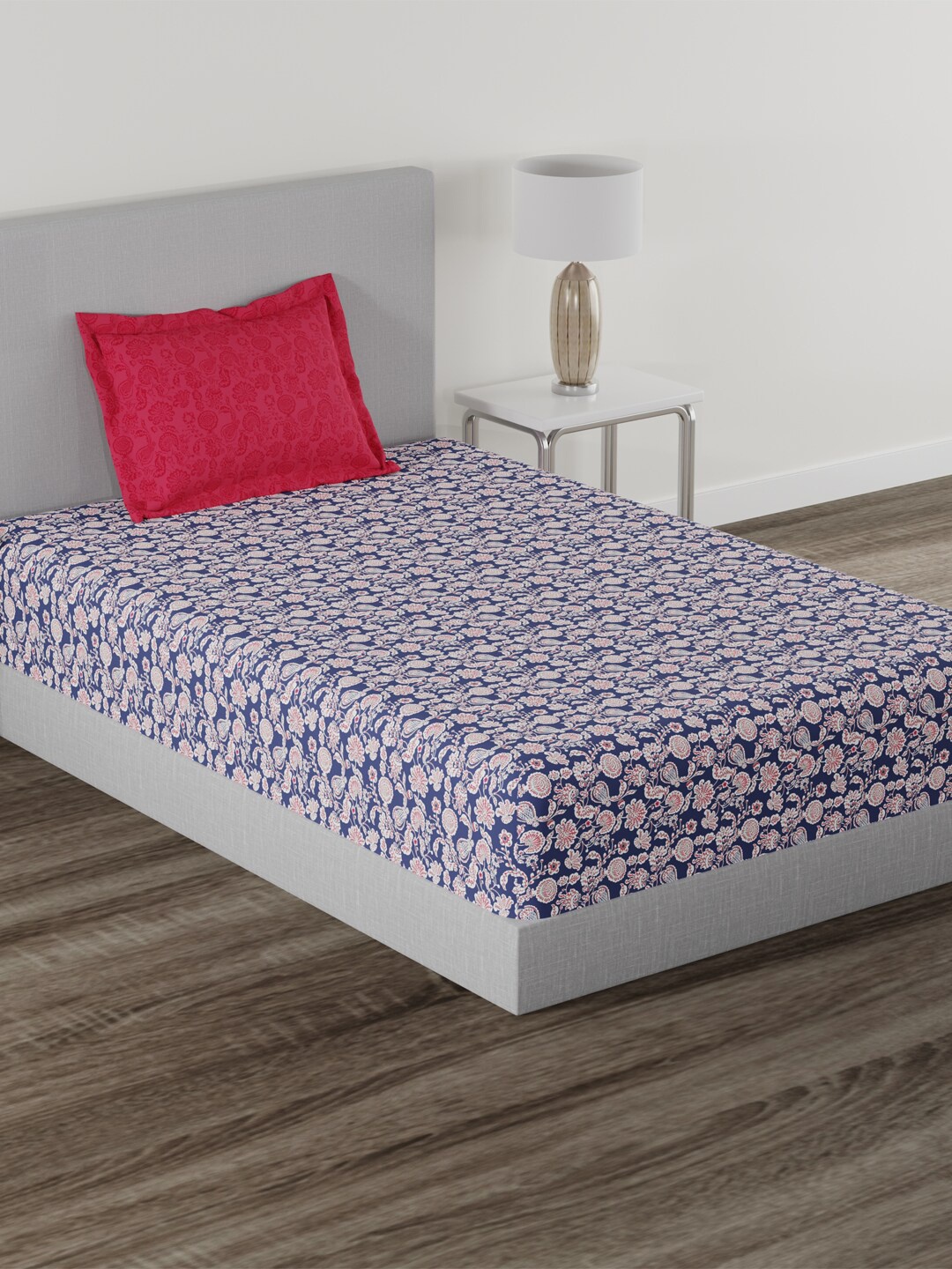 

MYTRIDENT Pink Blue Ethnic Motifs Cotton 120 TC Single Bedsheet With 1 Pillow Cover