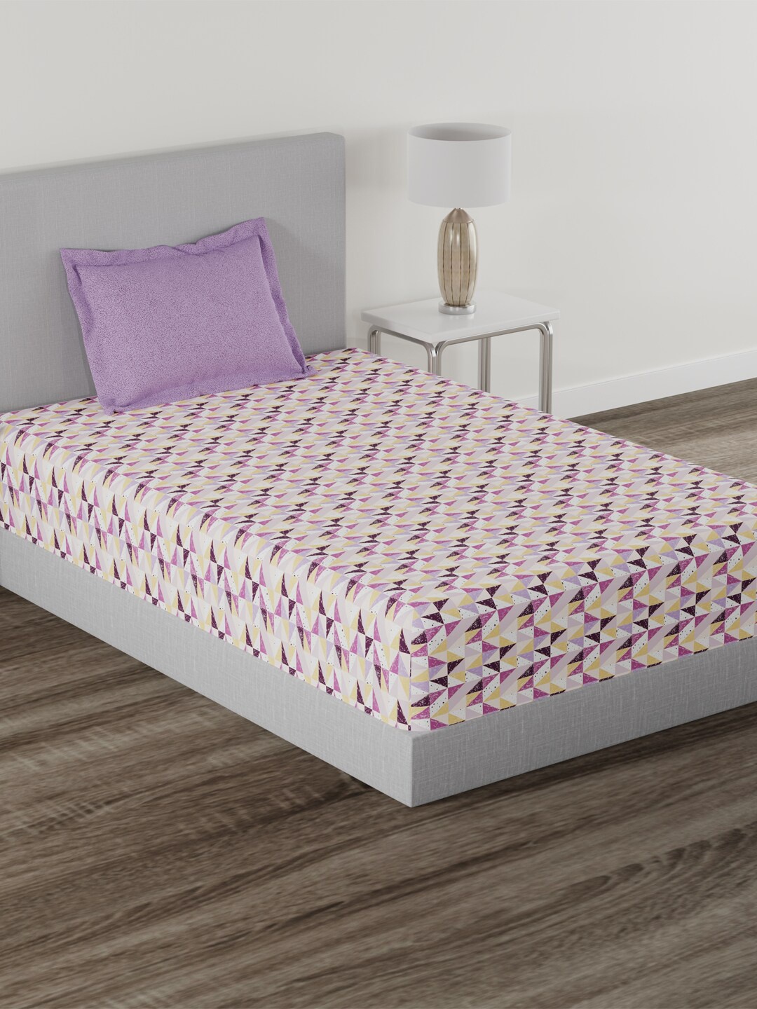 

Trident Everyday Mauve & Purple Printed 120 TC Pure Cotton Single Bedsheet & Pillow Cover
