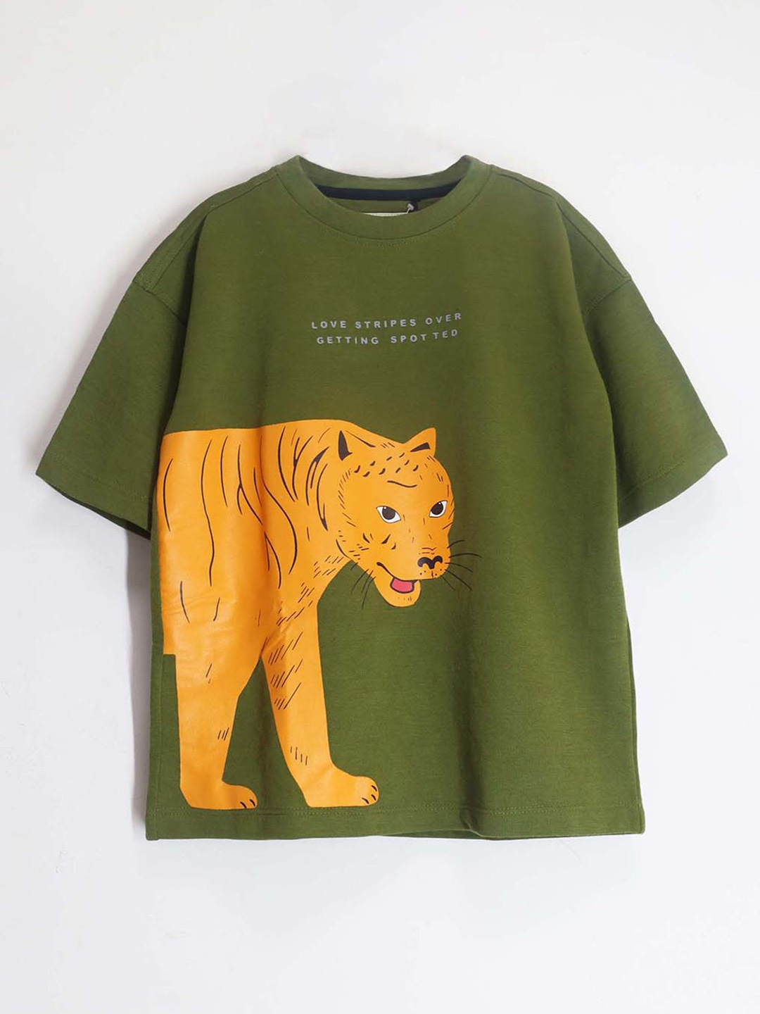 

Cherry Crumble Boys Graphic Printed T-shirt, Olive