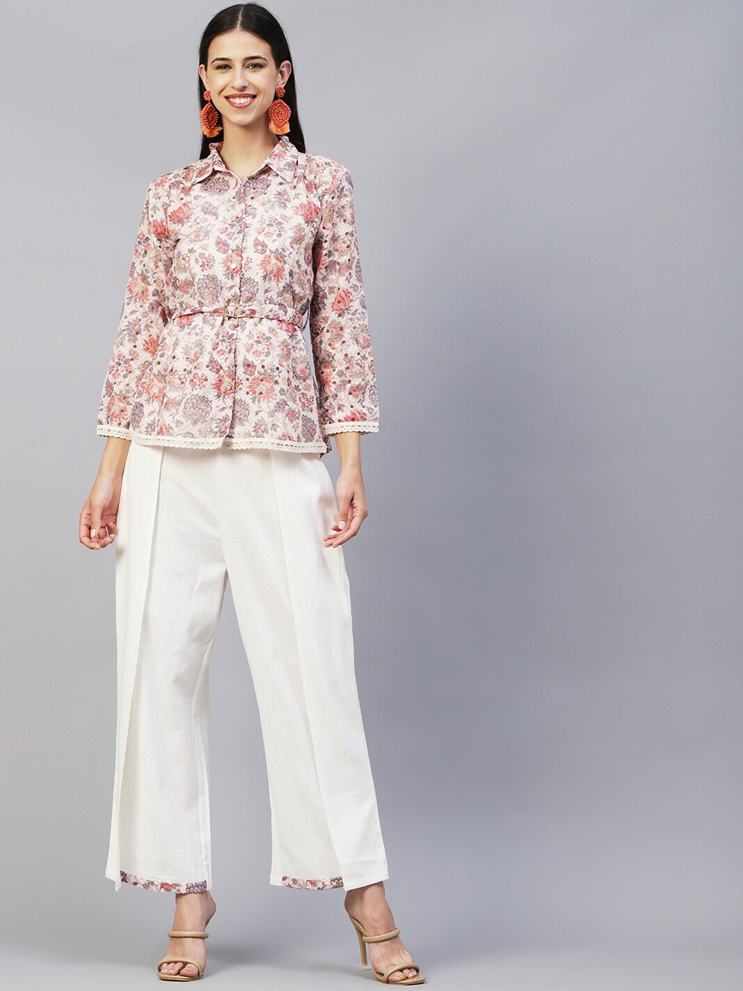 

FASHOR Floral Printed Top & Trousers Co-Ords, White