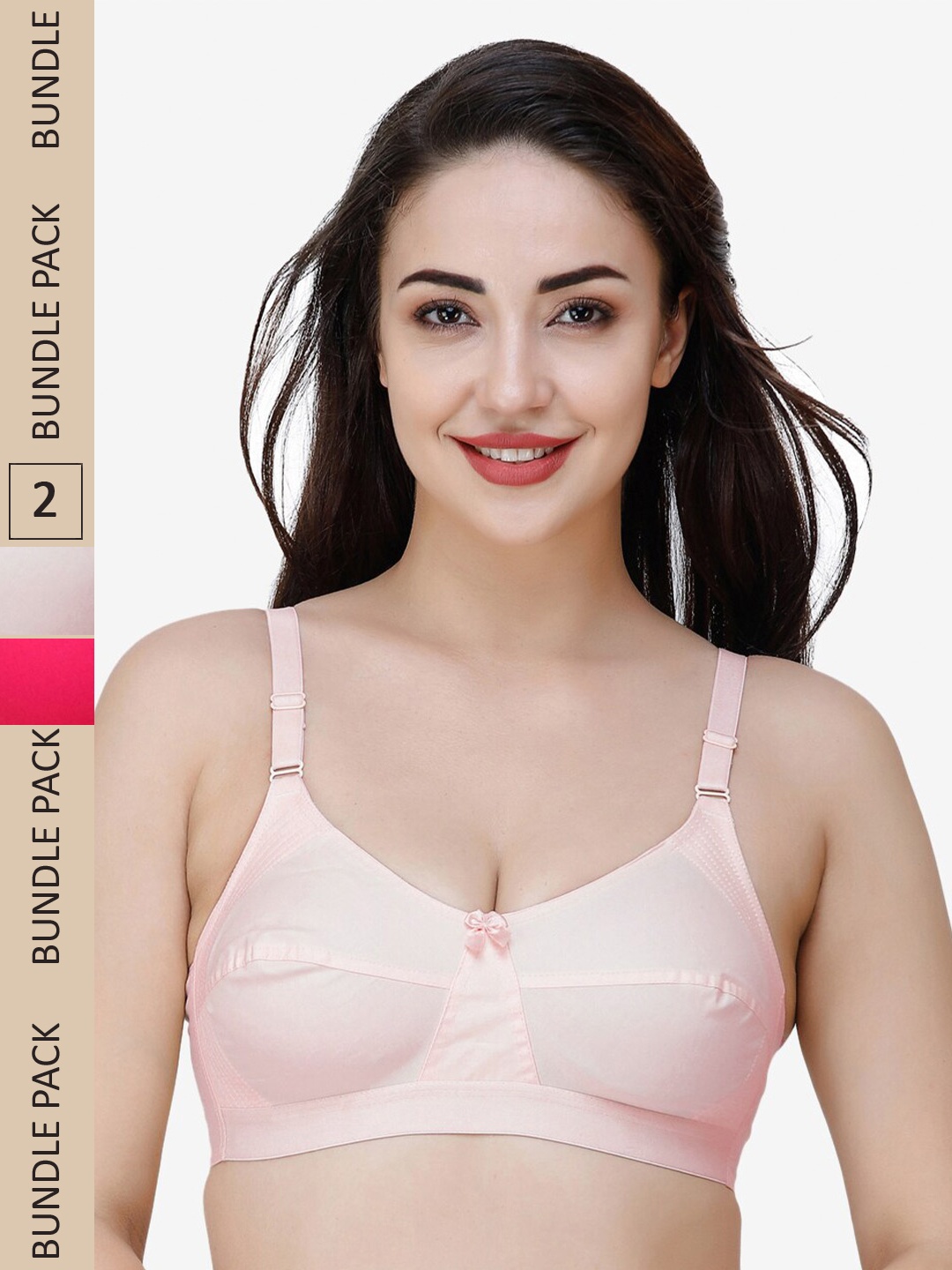 

College Girl Pack Of 2 Full Coverage All Day Comfort Cotton Everyday Bra, Pink