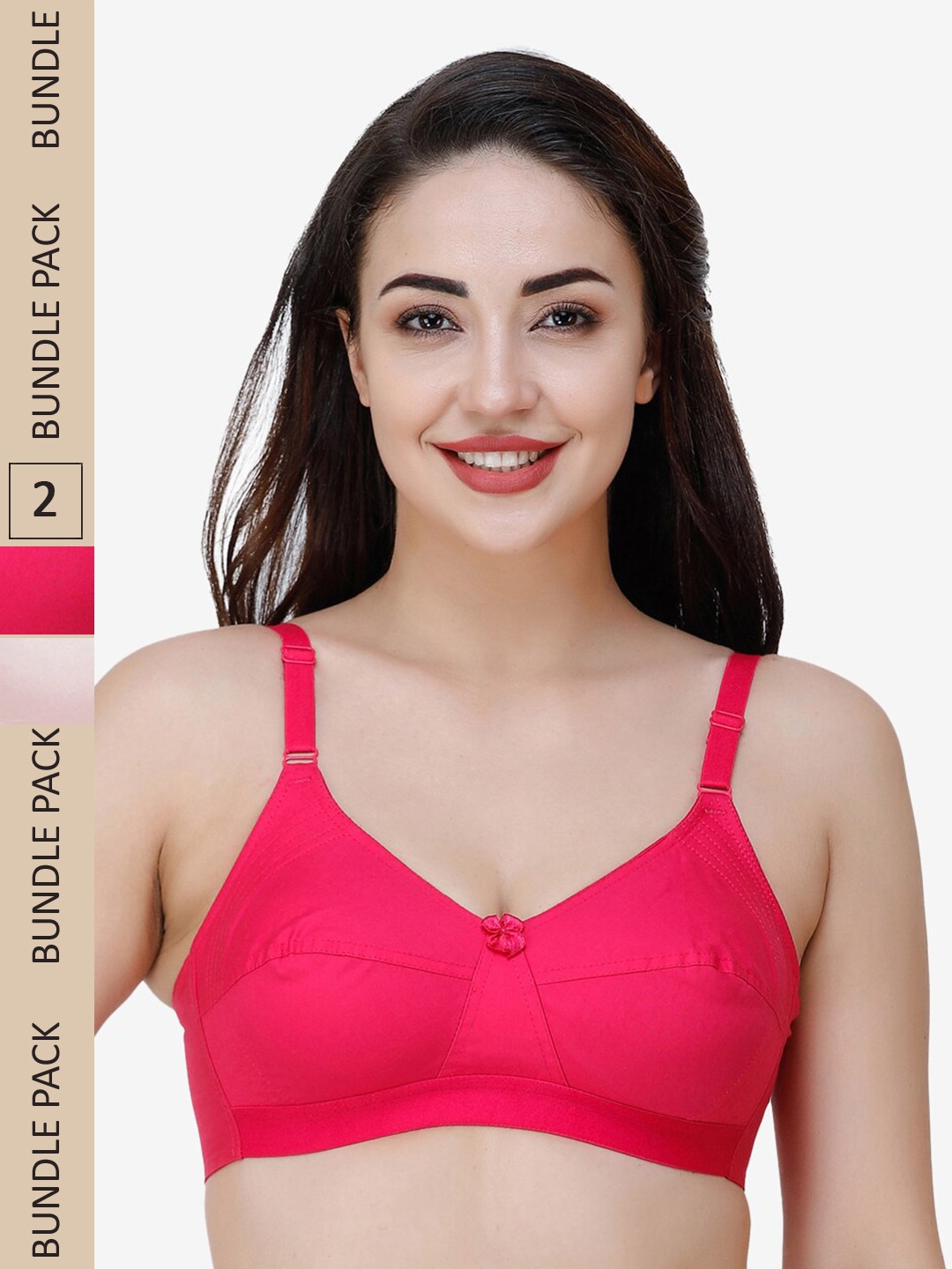 

College Girl Pack Of 2 Full Coverage All Day Comfort Pure Cotton Everyday Bra, Pink