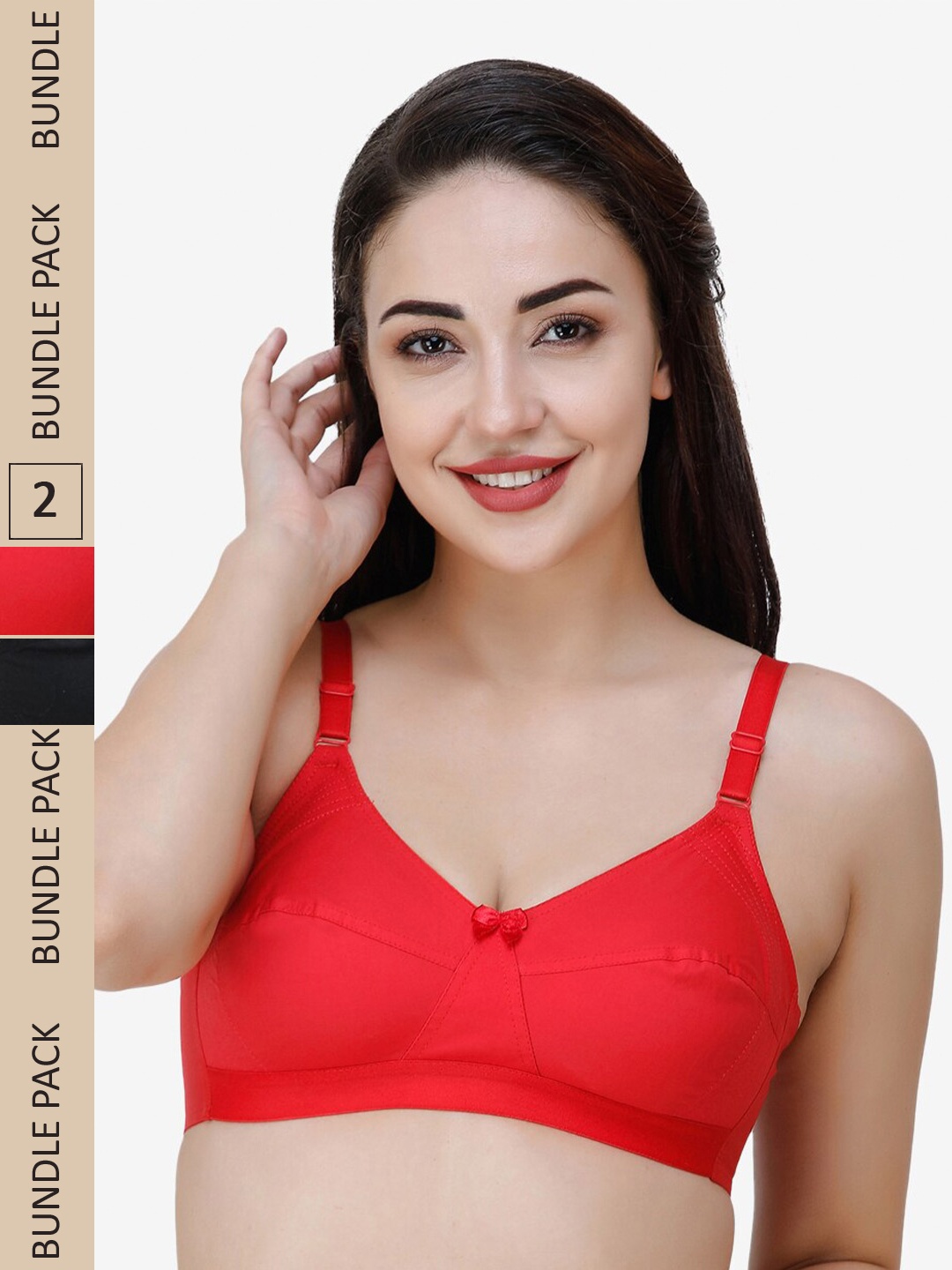 

College Girl Pack Of 2 Full Coverage All Day Comfort Cotton Everyday Bra, Red