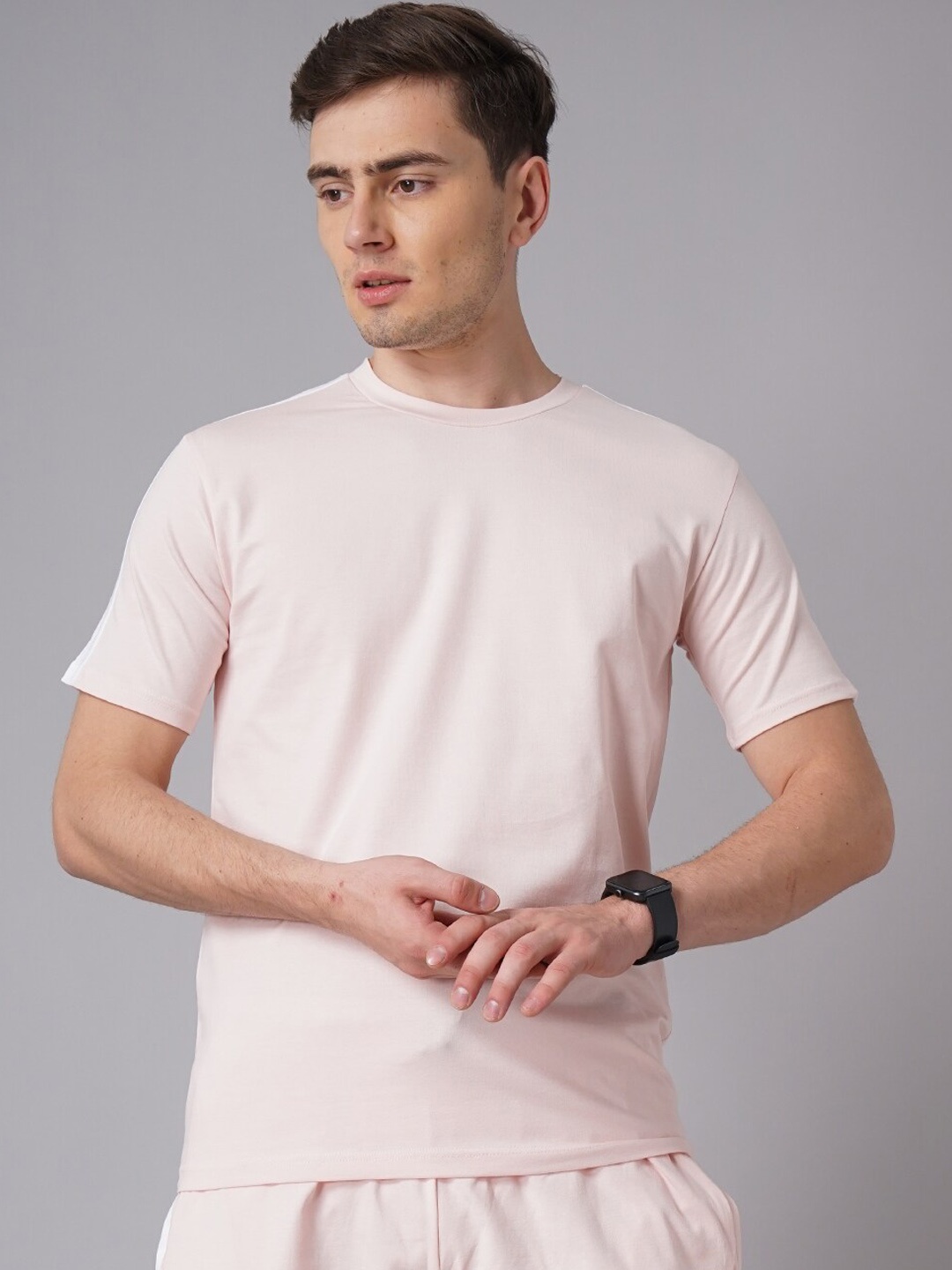 

MADSTO Men Side Panel T-Shirt & Shorts Co-Ords, Pink