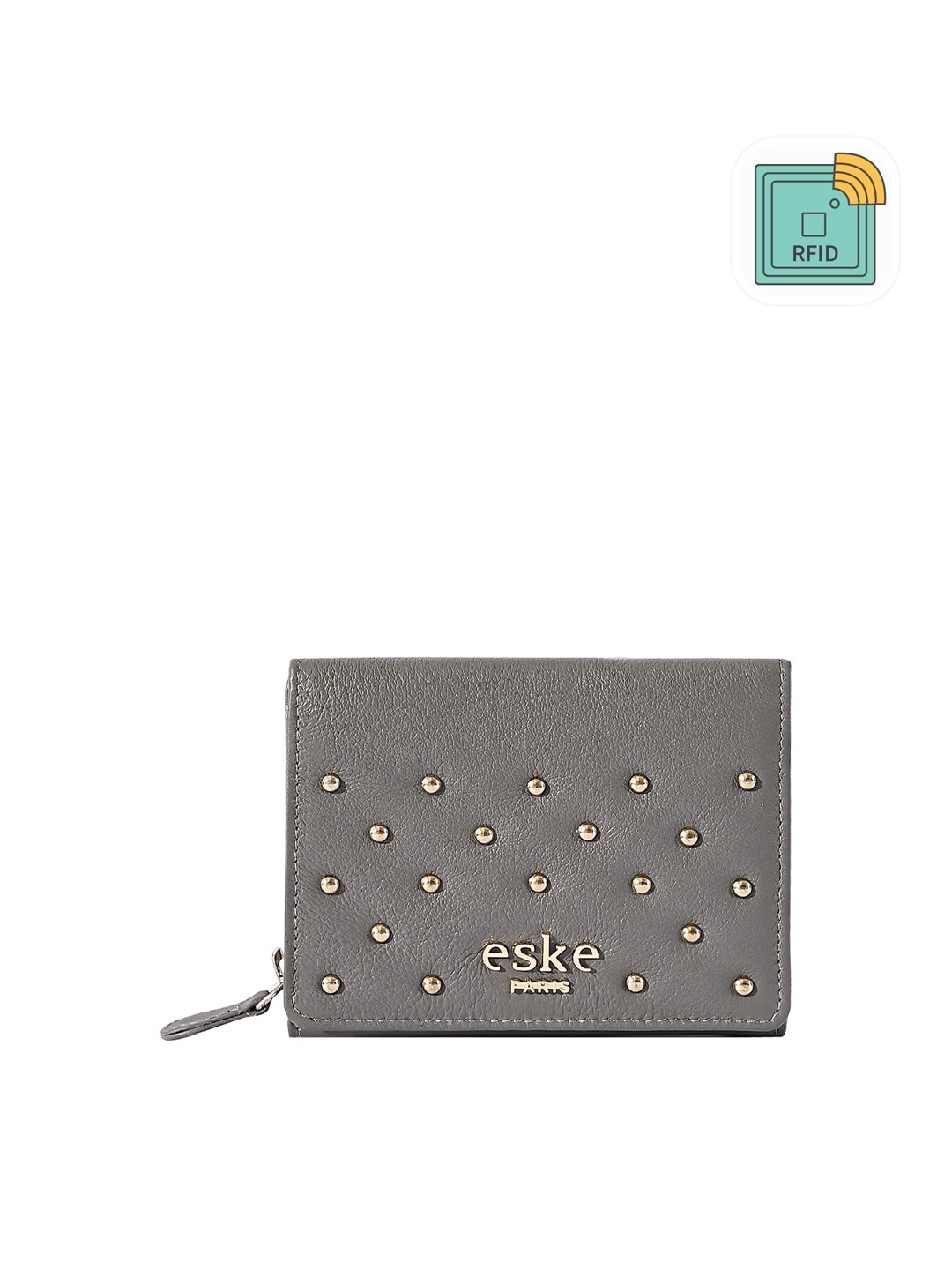 

Eske Women Textured Embellished Leather Three Fold Wallet, Grey