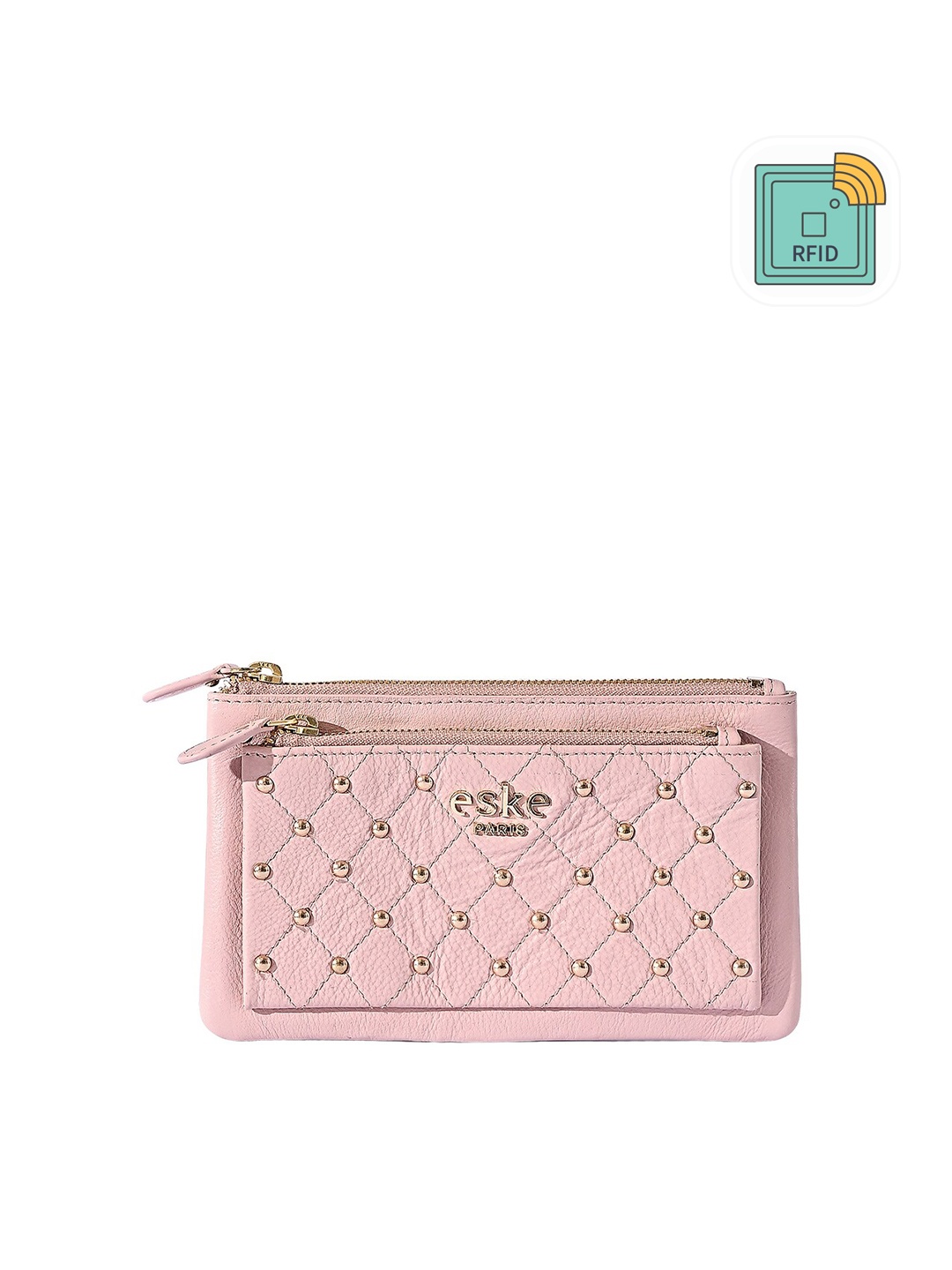 

Eske Women Textured Embellished Leather Card Holder, Rose