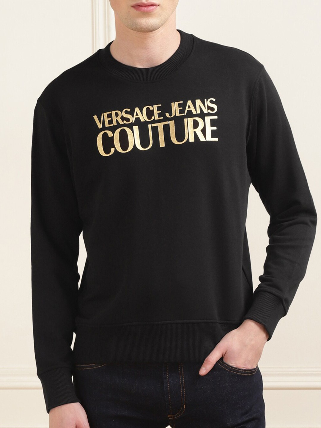 

Versace Jeans Couture Brand Logo Printed Cotton Sweatshirt, Black