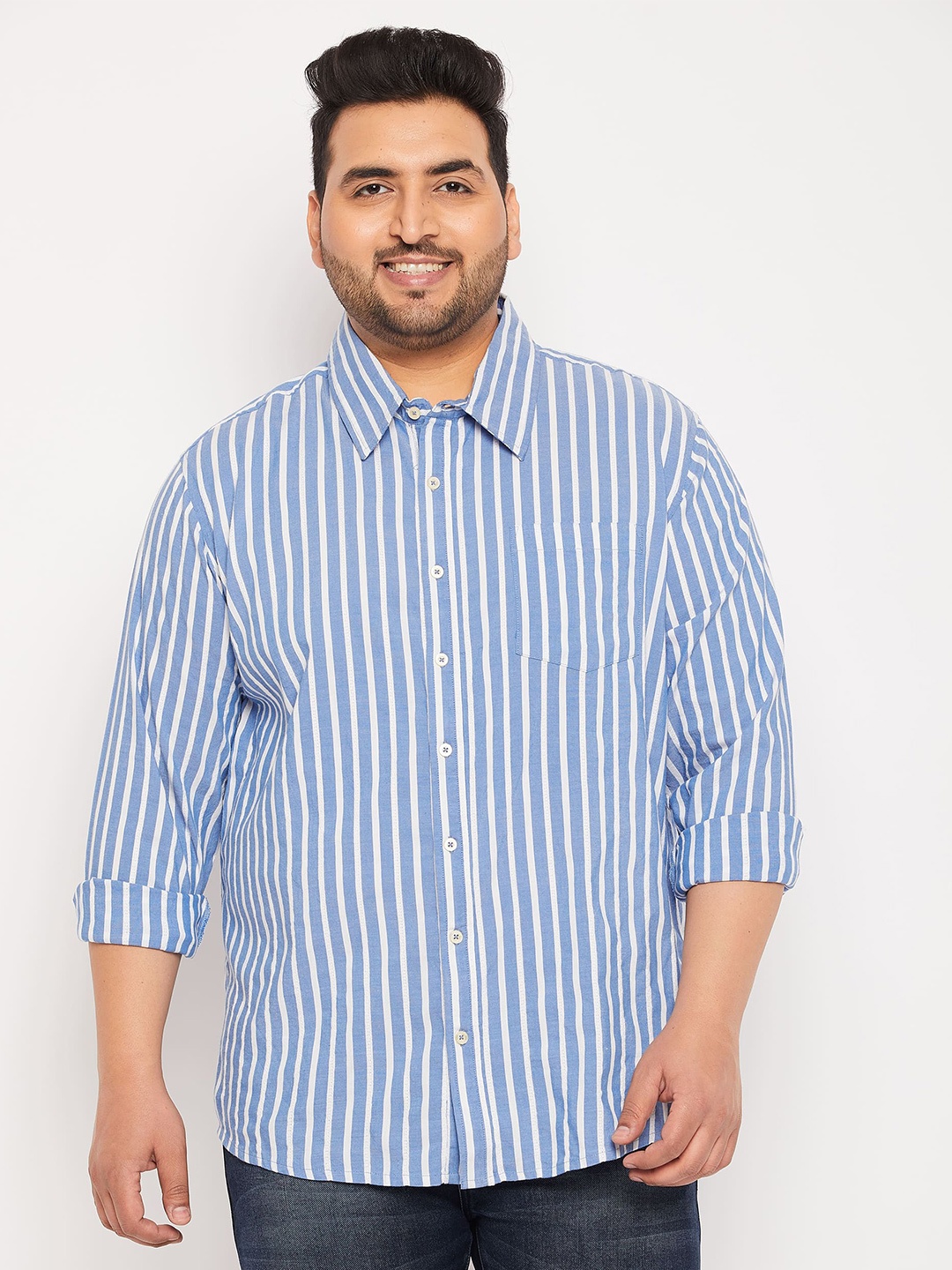 

bigbanana Plus Size Striped Pure Cotton Casual Shirt, Blue